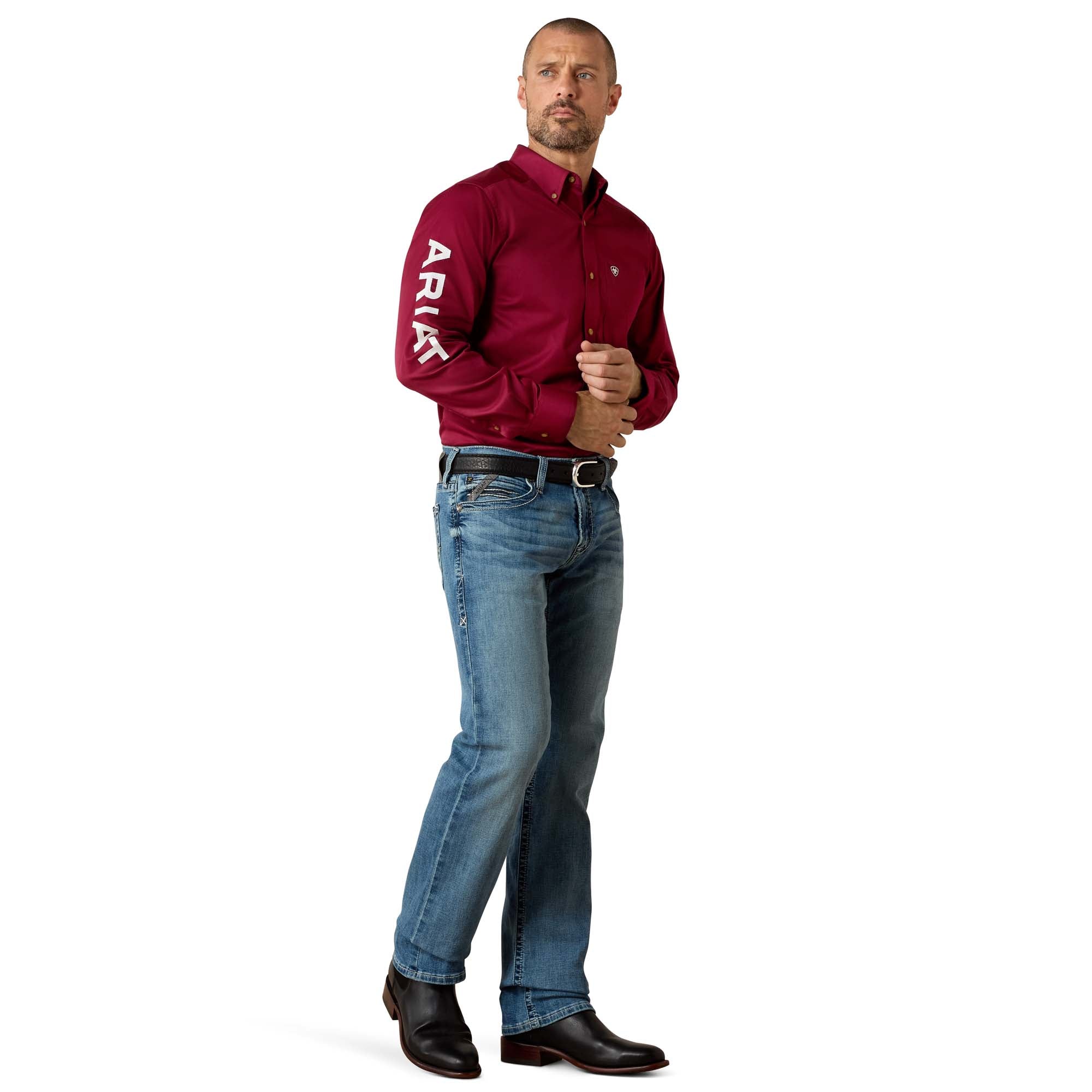 Men Ariat Shirt Logo Burgundy 10034233 - Image 5