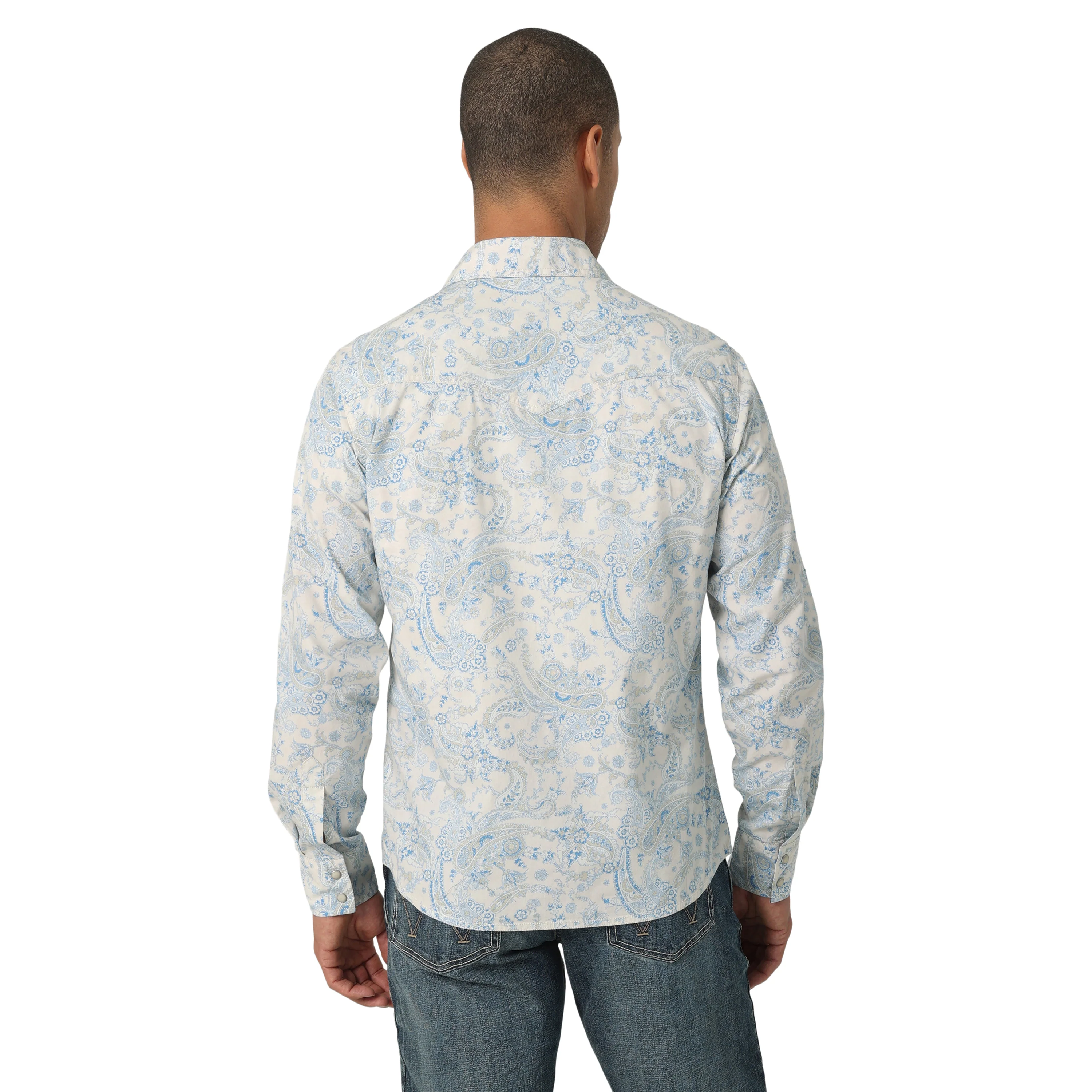 Men Wrangler Shirt Retro Blue/Wht 112327790 - Image 3