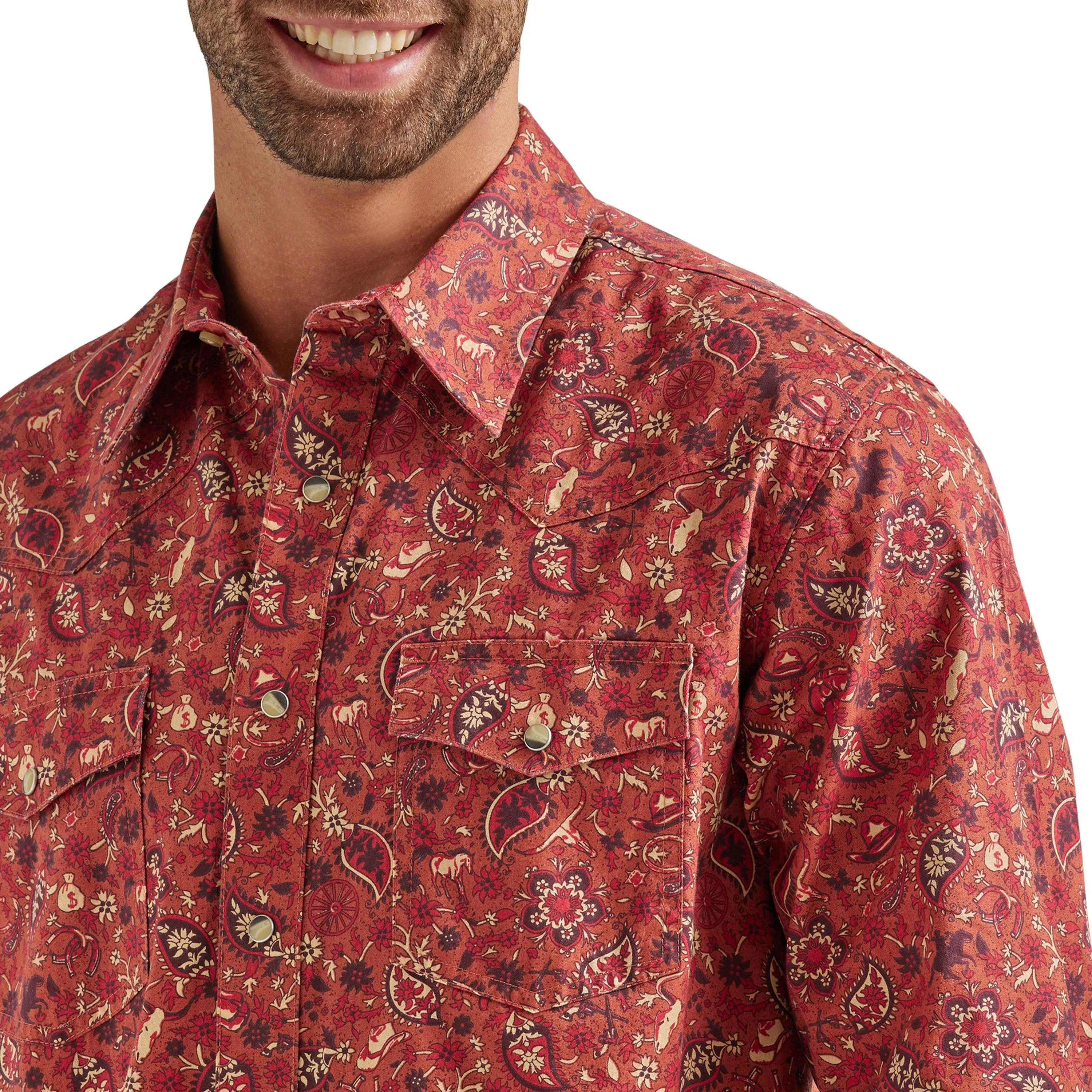 Men Wrangler Shirt Coconut Burgundy 112338179 - Image 3