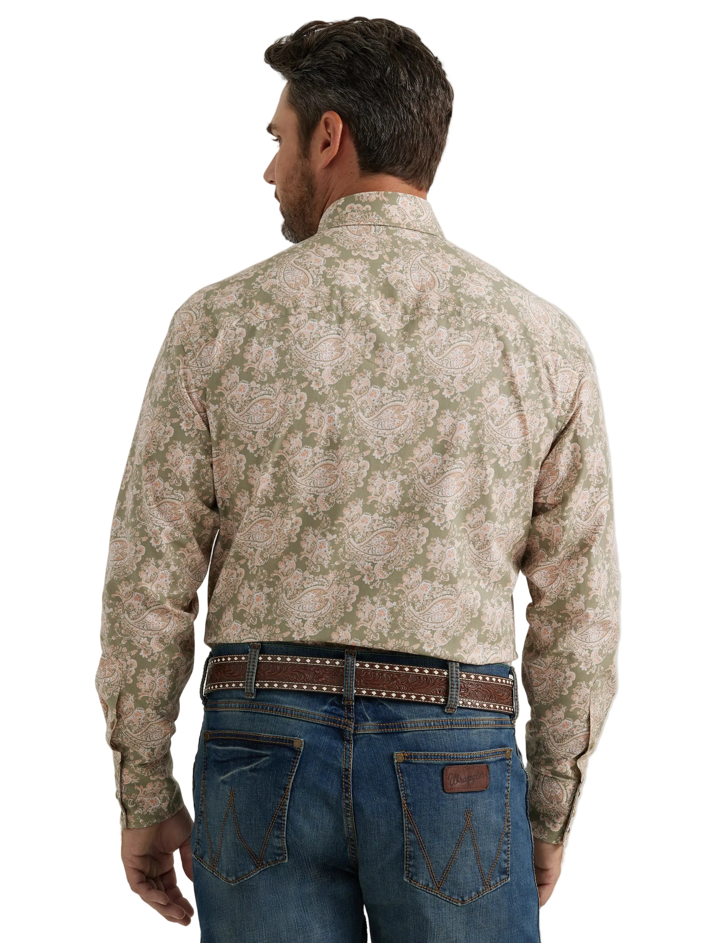 Men Wrangler Shirt George Strait Olive 112344893 - Image 4