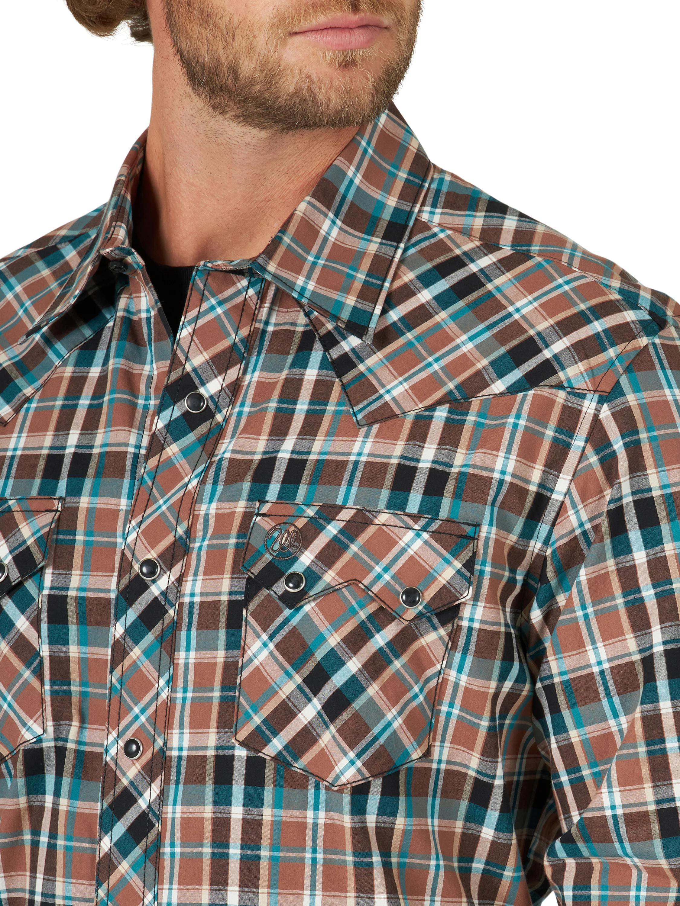 Men Wrangler Shirt Retro Blue/Brown 112318773 - Image 2