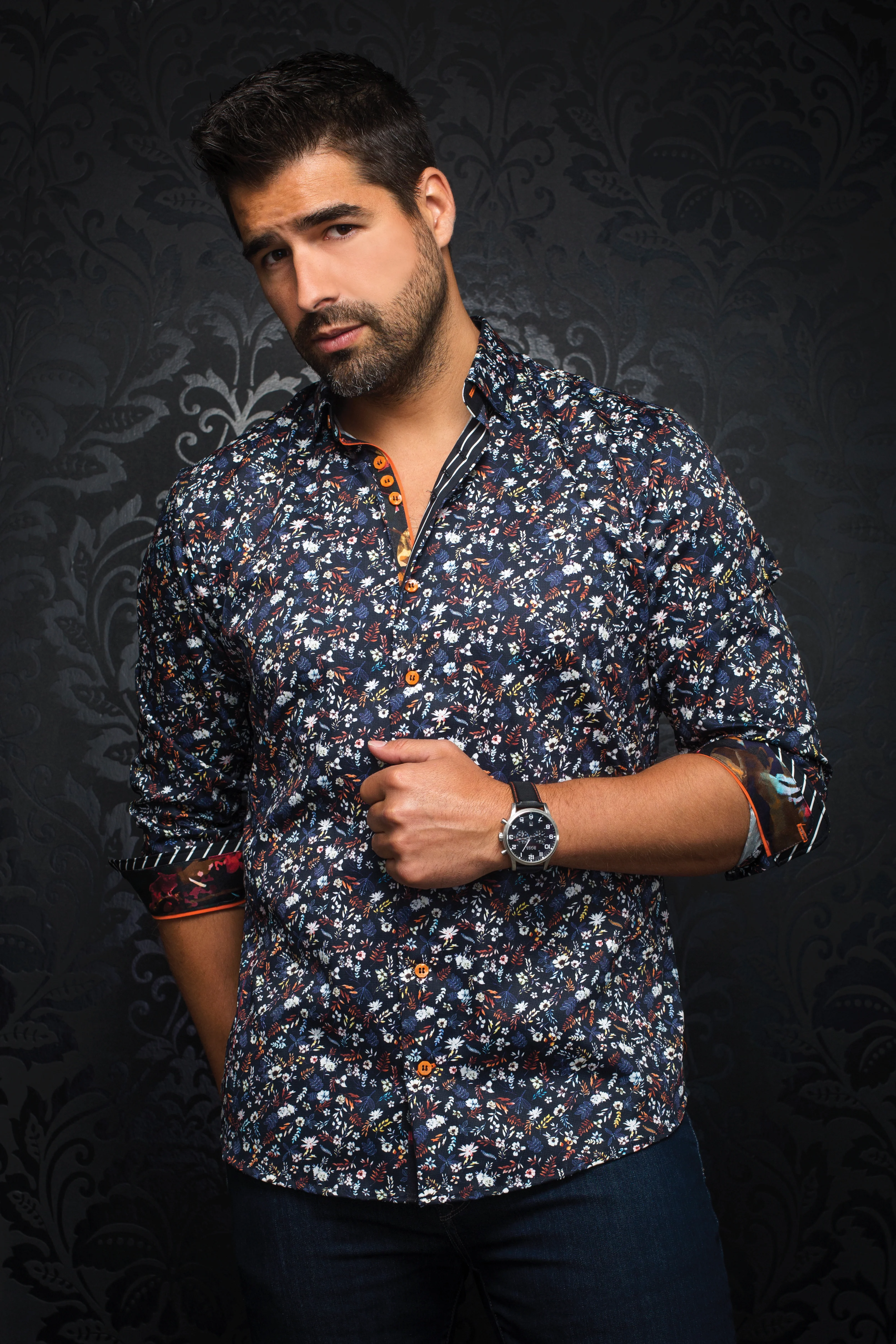 Men Au Noir Woven Shirt Salvatore Midnight