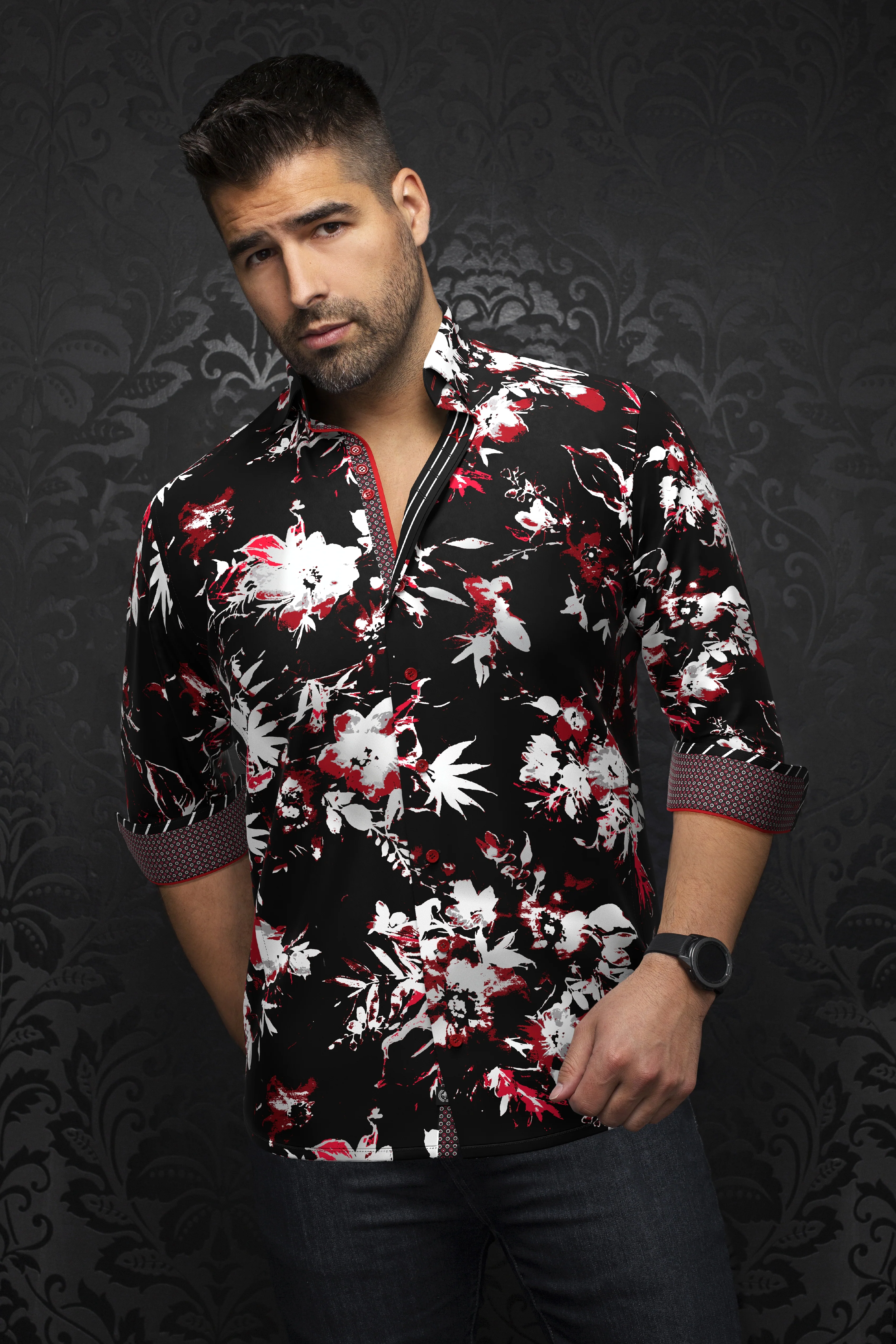 Men Au Noir Knit Shirt Cambria Black/Red