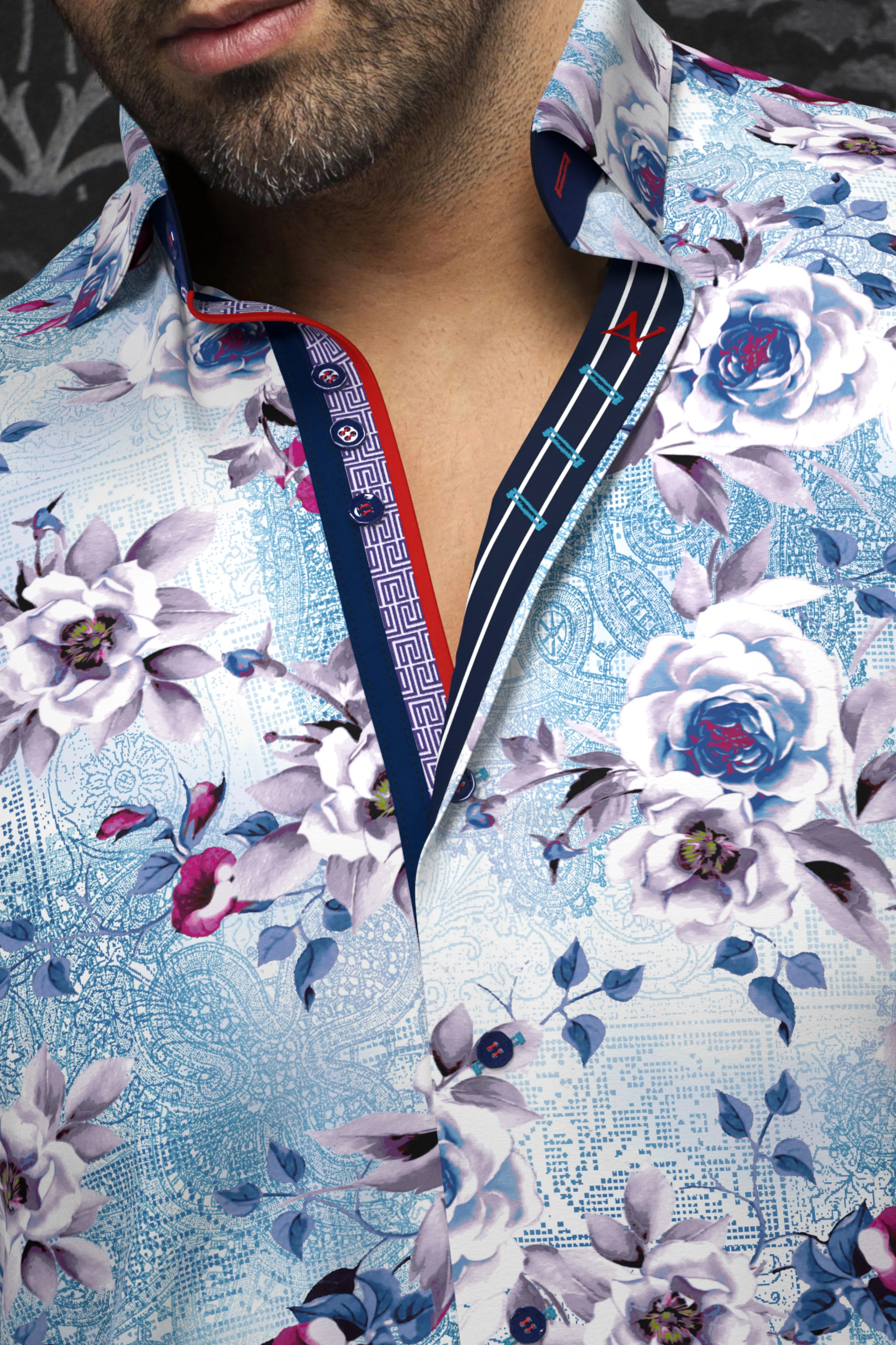 Men Au Noir Knit Shirt Menottini White Turquoise - Image 2