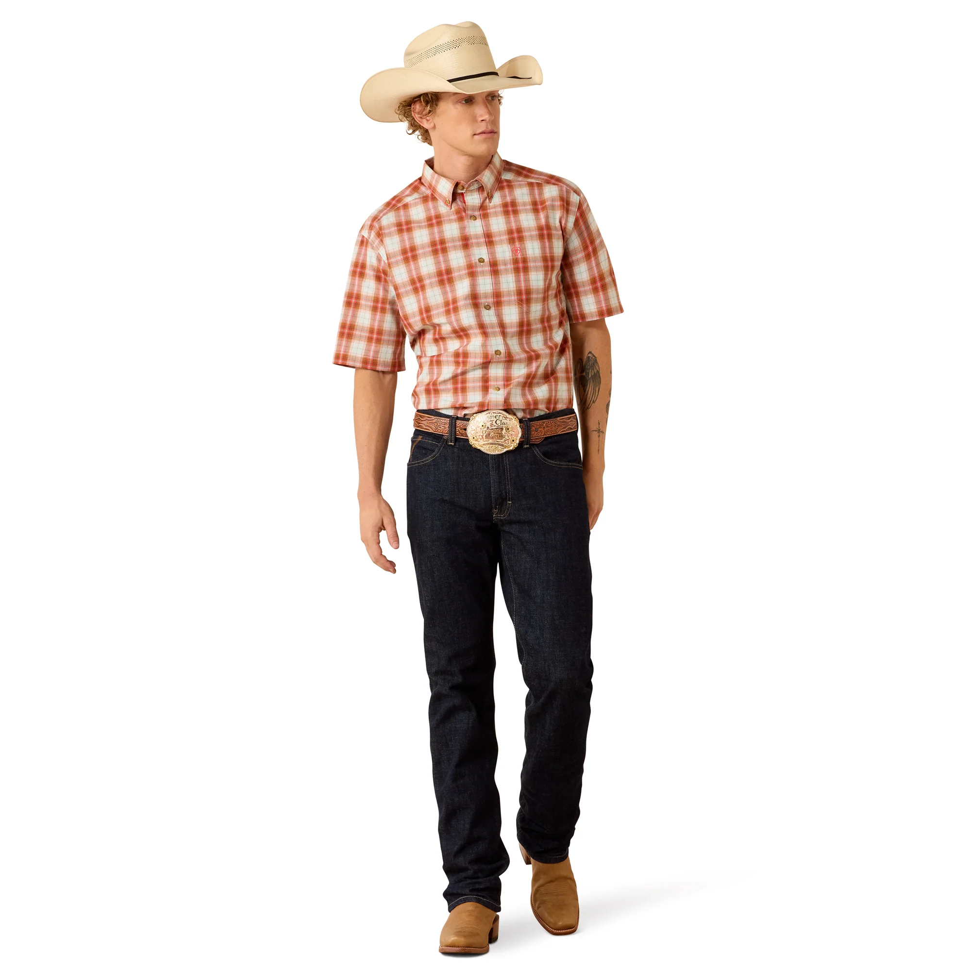 Men Ariat Shirt Pro Ned (SS) Paprika Plaid 10073601 - Image 5