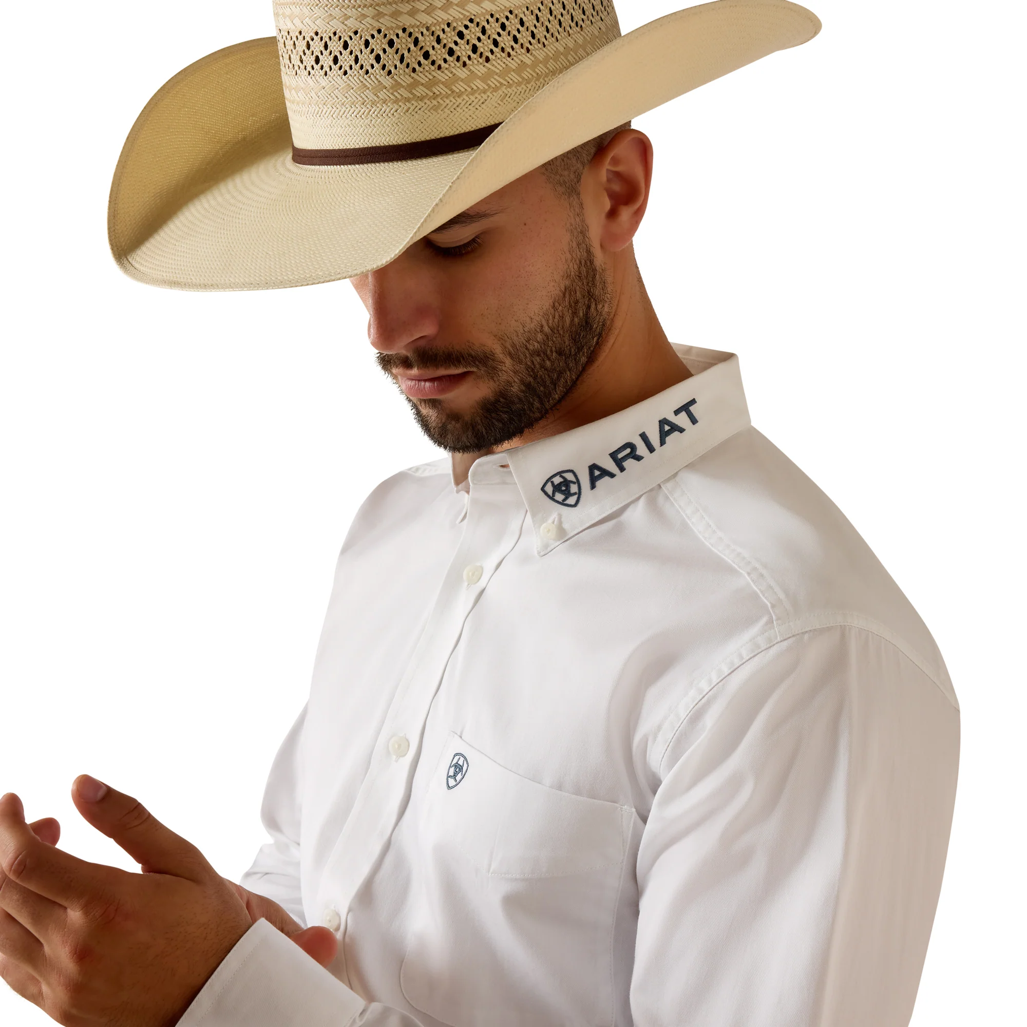 Men Ariat Shirt Team Logo (LS) White 10073652 - Image 2