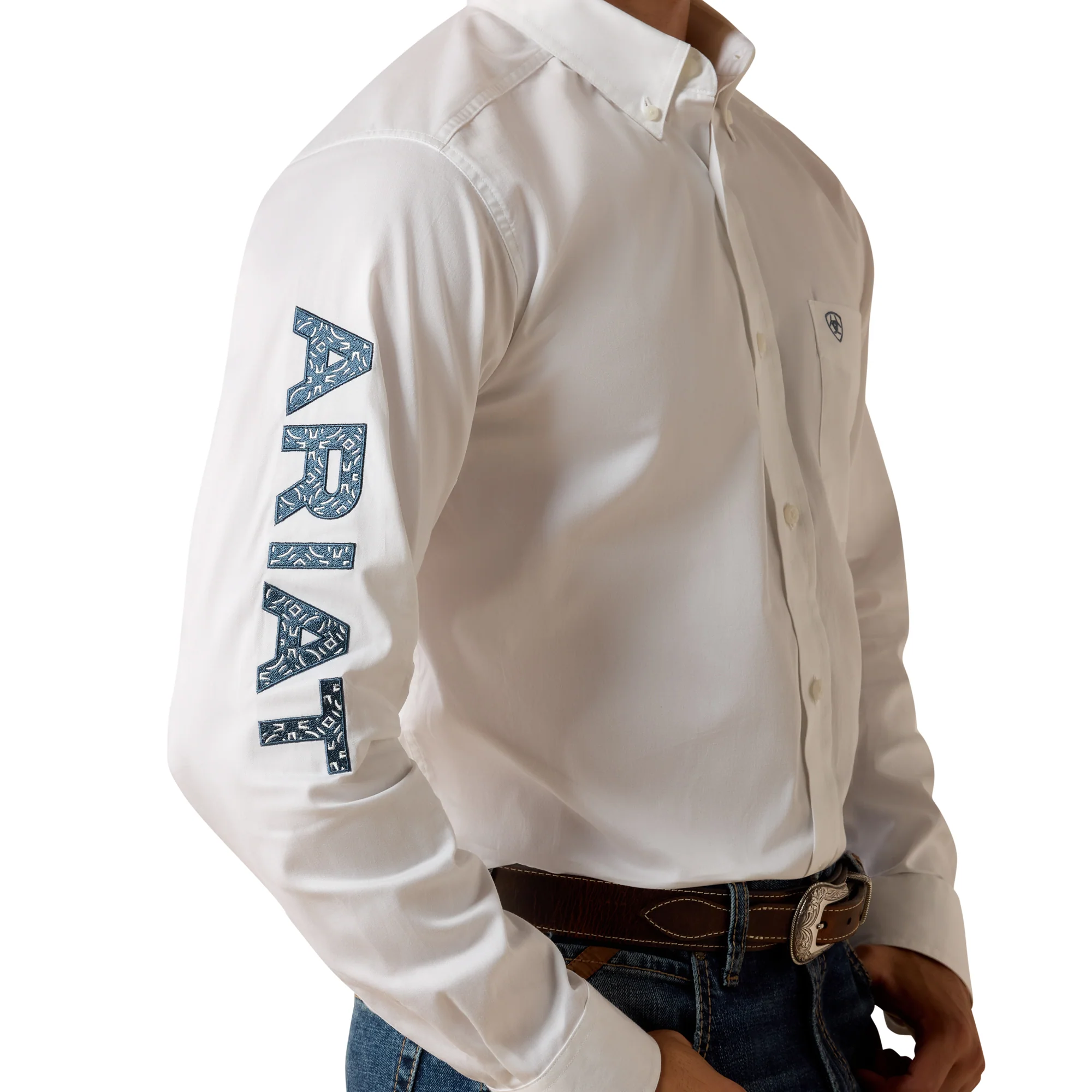 Men Ariat Shirt Team Logo (LS) White 10073652 - Image 3