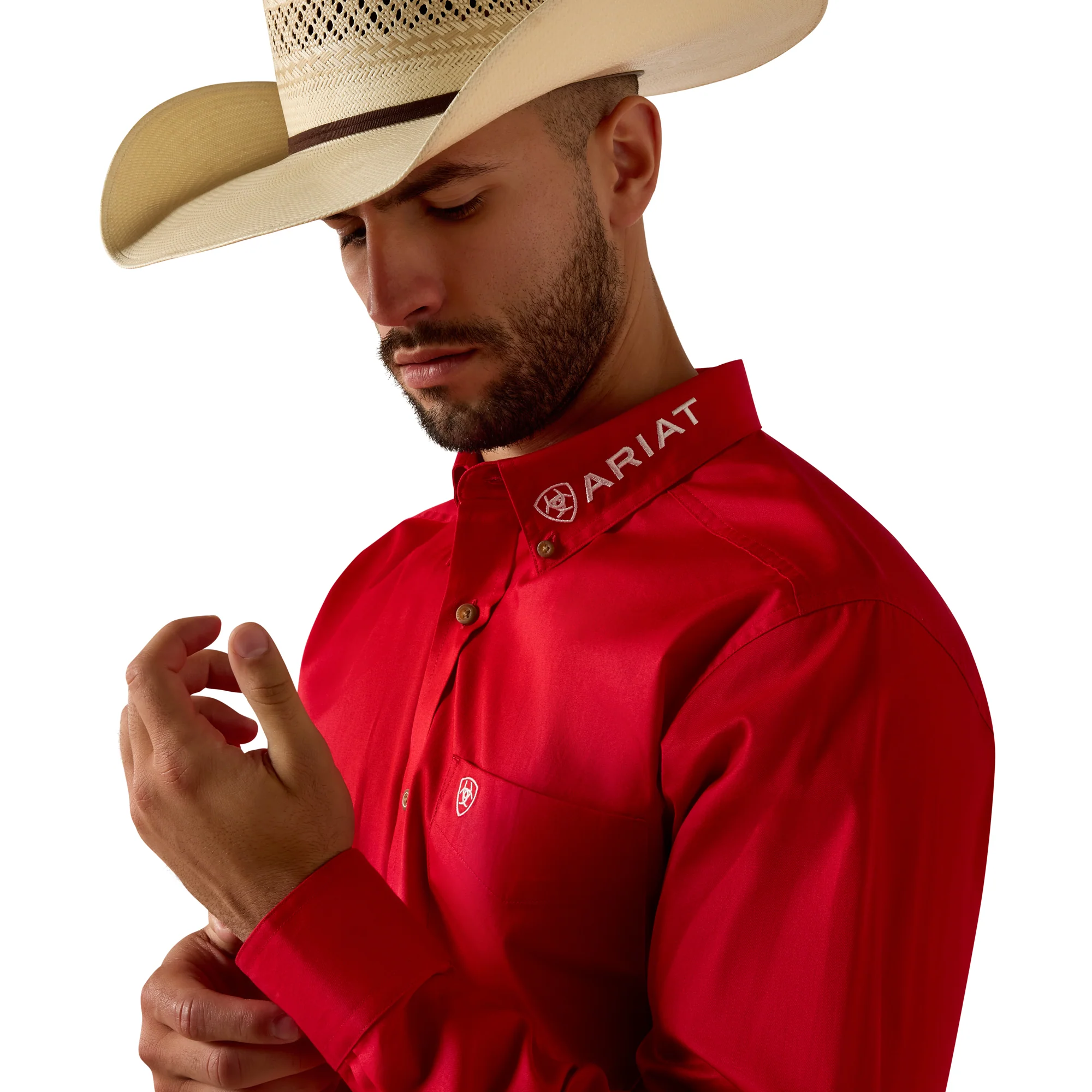 Men Ariat Shirt Team Logo (LS) Red 10073653 - Image 2
