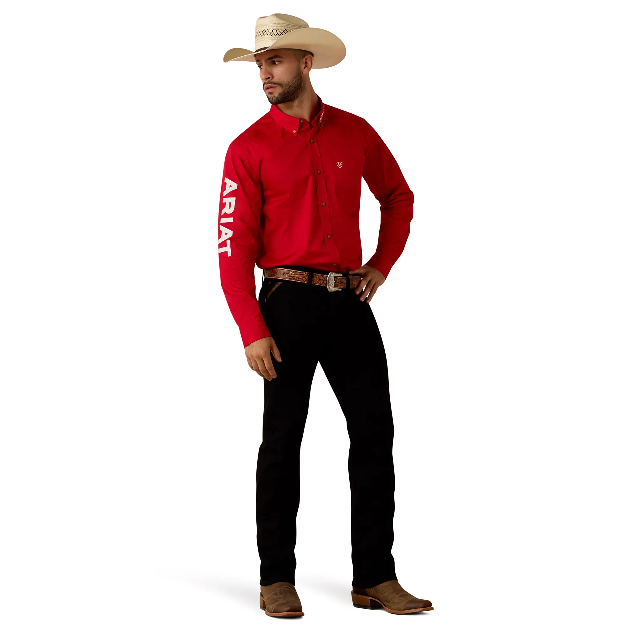 Men Ariat Shirt Team Logo (LS) Red 10073653 - Image 5