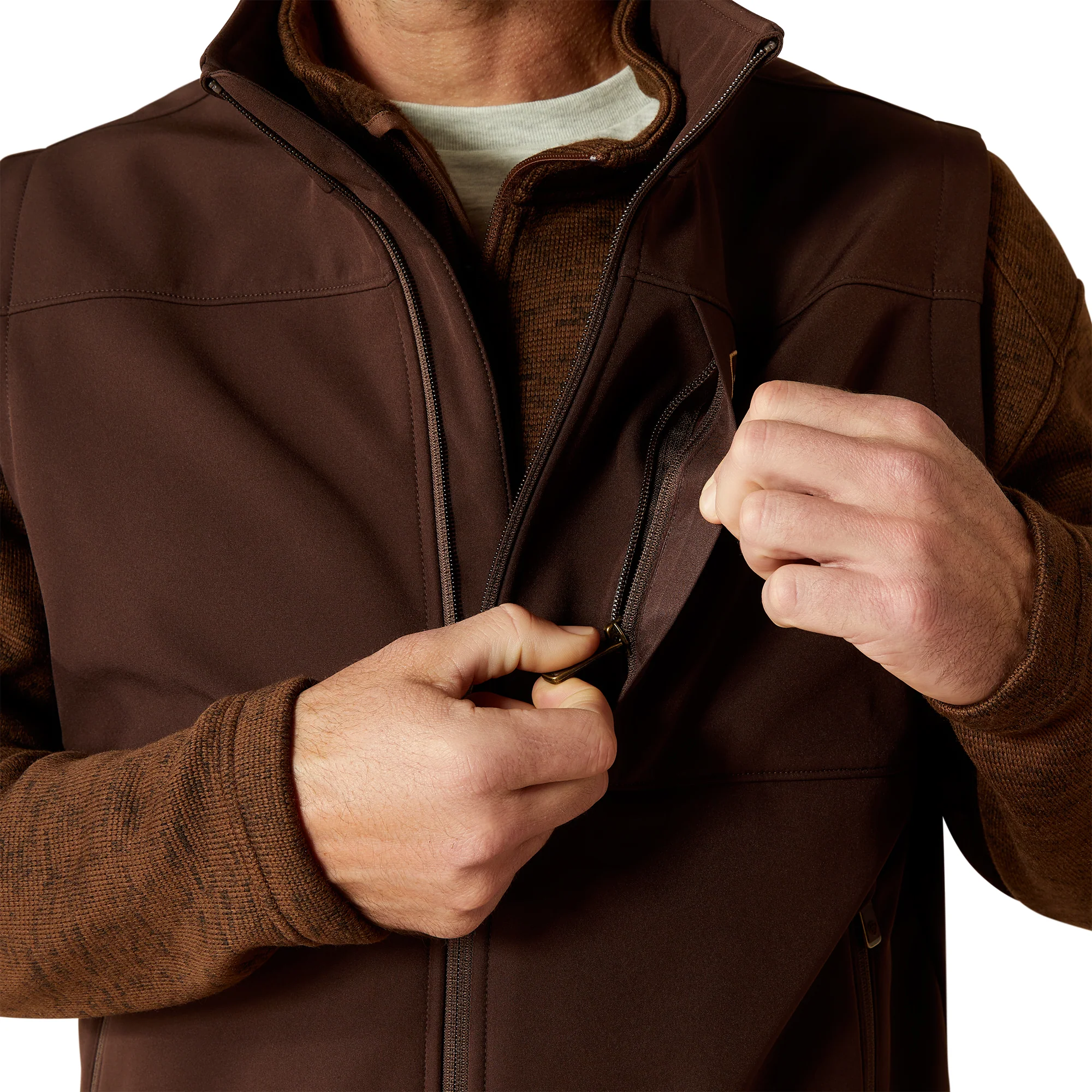 Men Ariat Vest Vernon Coffee Softshell 10062601 - Image 2