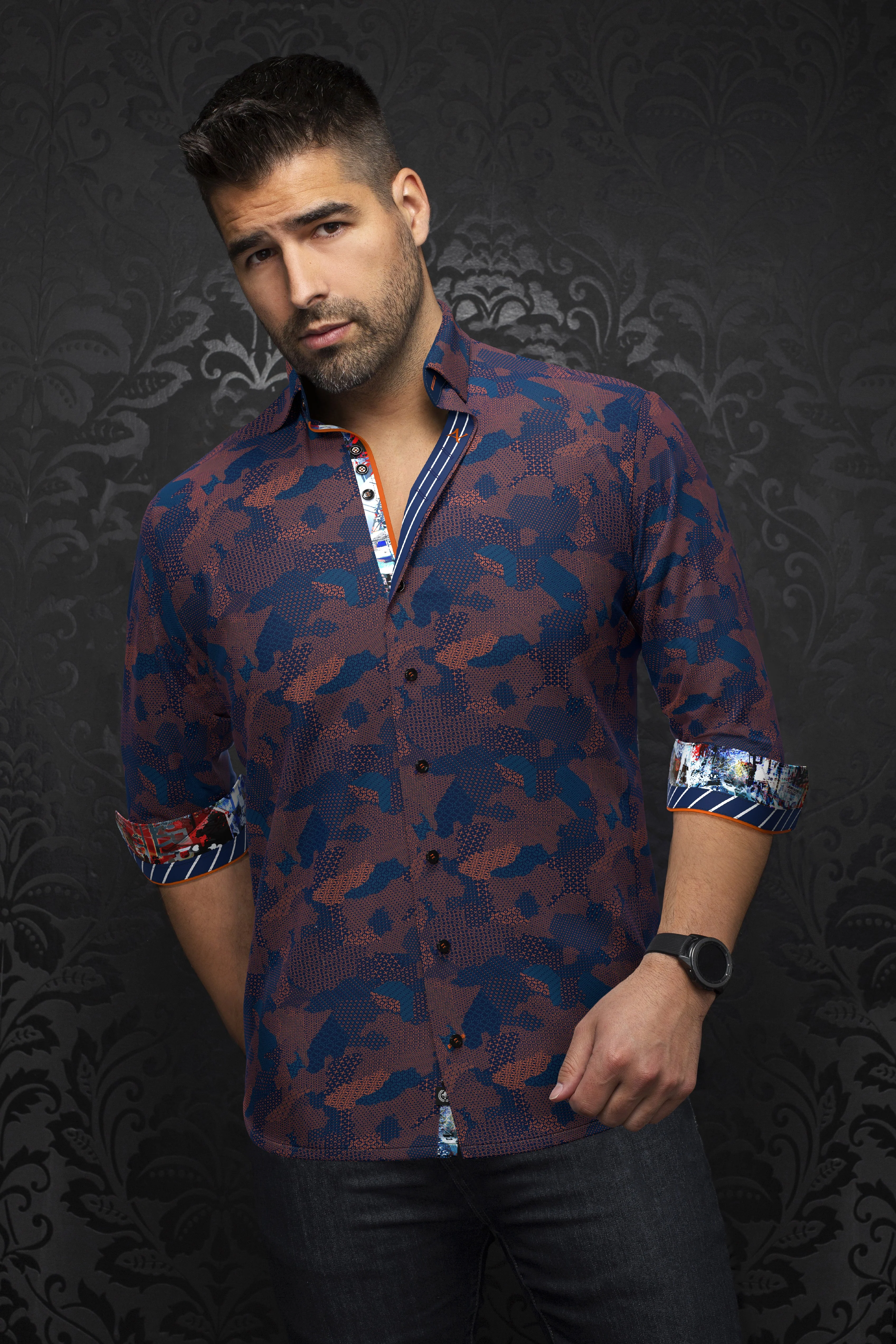 Men Au Noir Knit Shirt Abraham Navy/Orange
