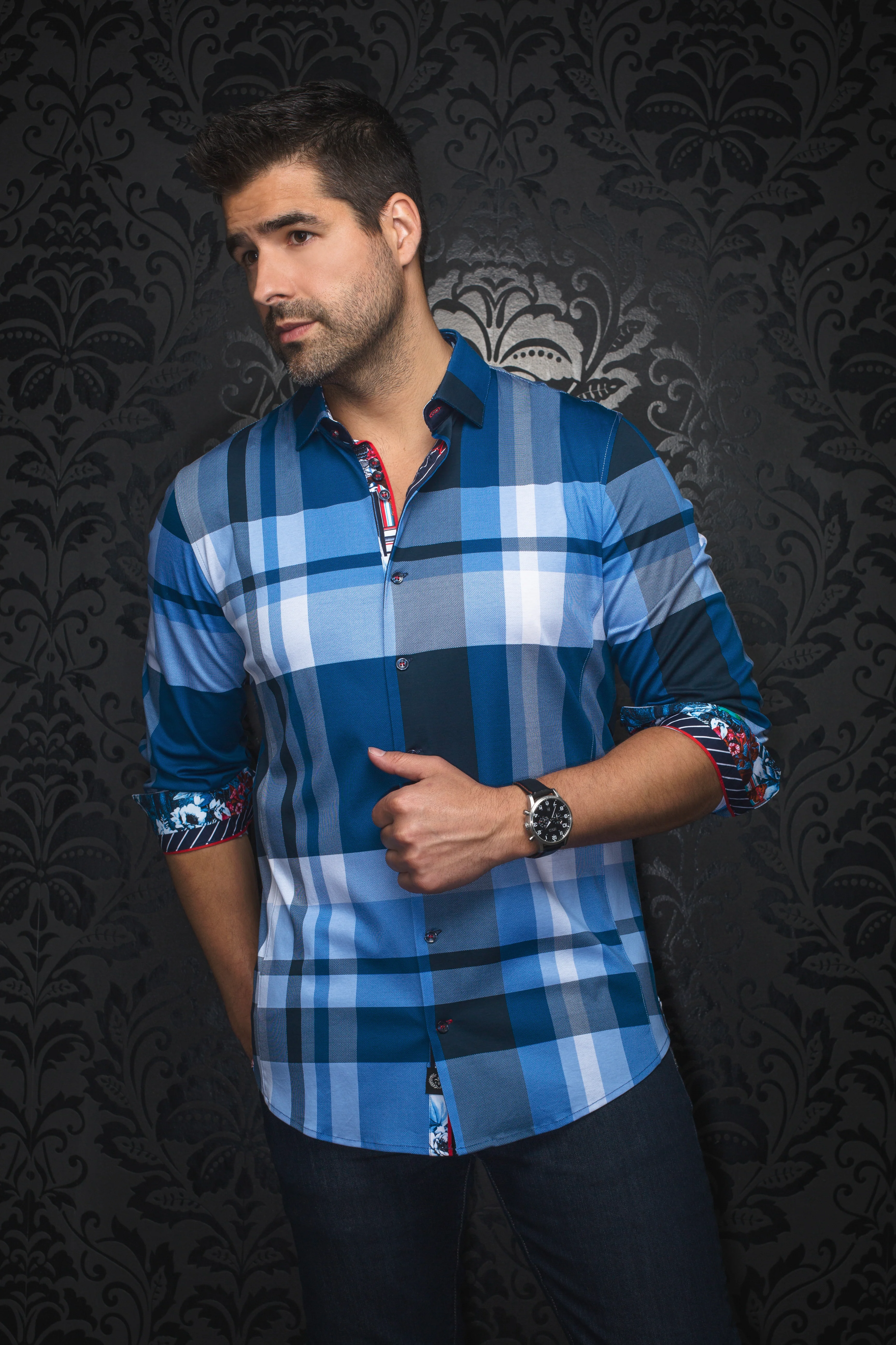 Men Au Noir Knit Shirt Beethoven Blue