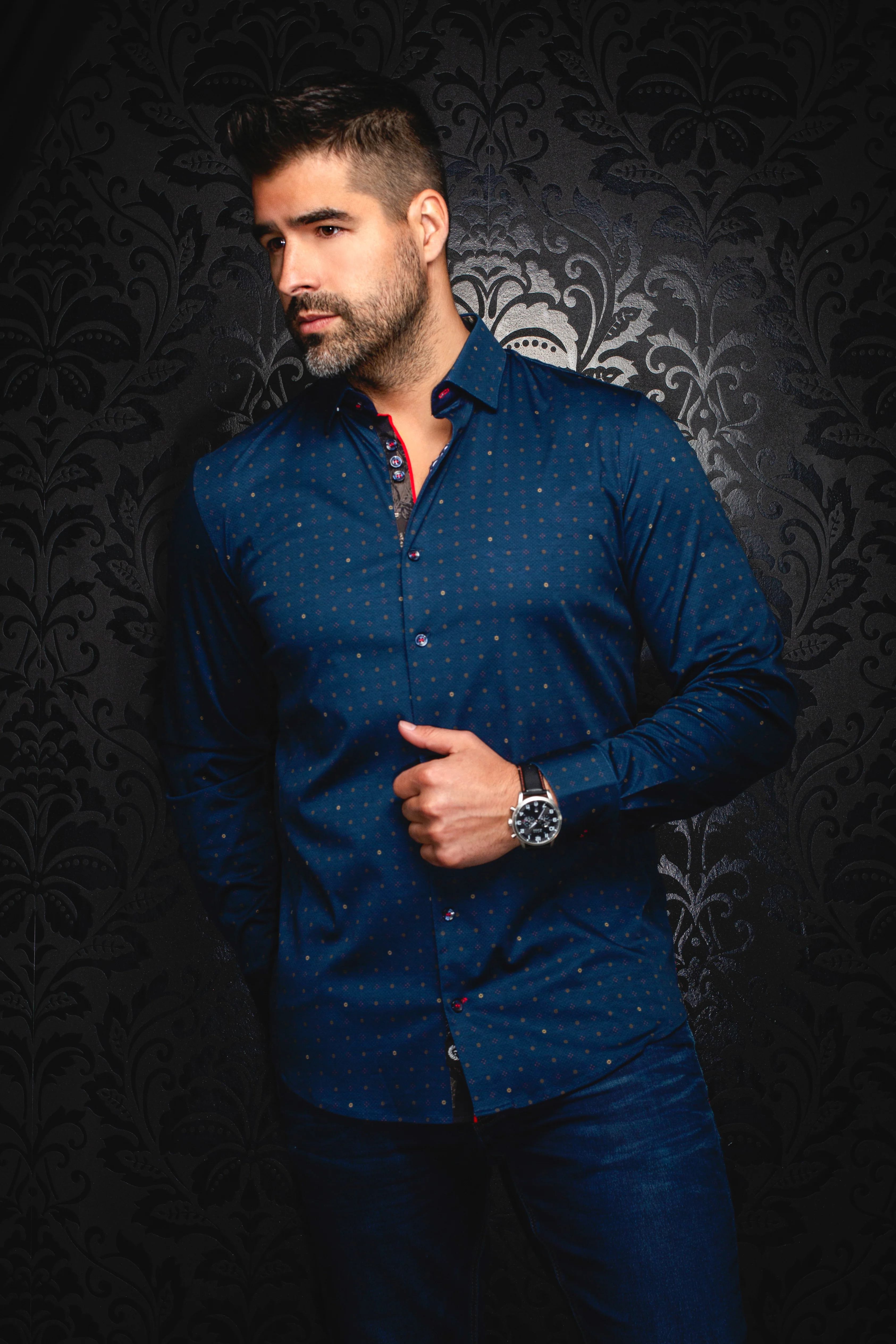 Men Au Noir Knit Shirt Clyde Navy/Tabacco