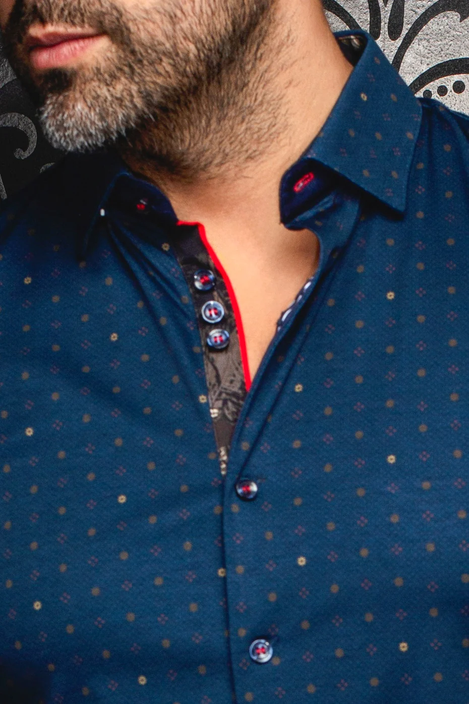 Men Au Noir Knit Shirt Clyde Navy/Tabacco - Image 2