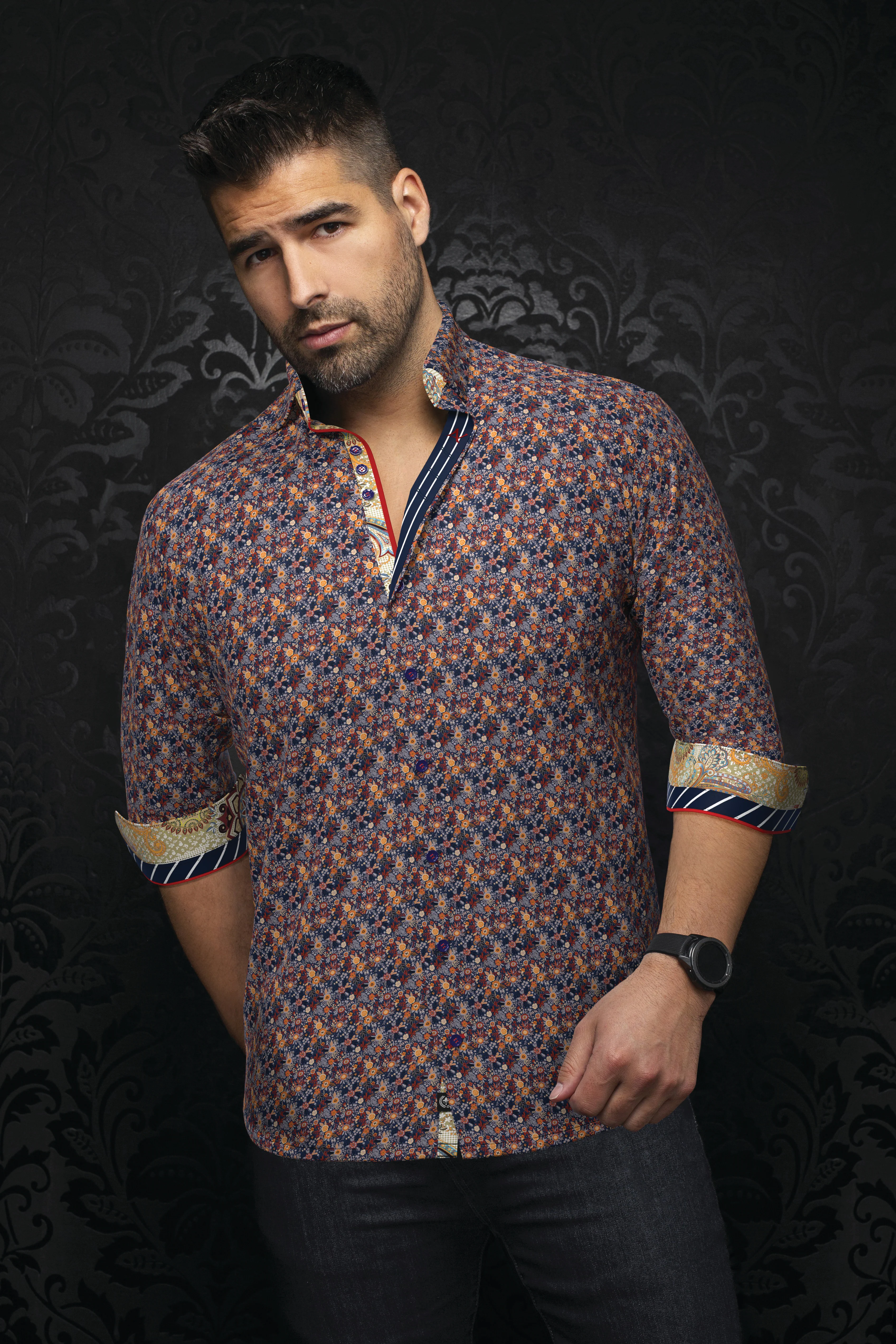 Men Au Noir Knit Shirt Maddox Navy Rust