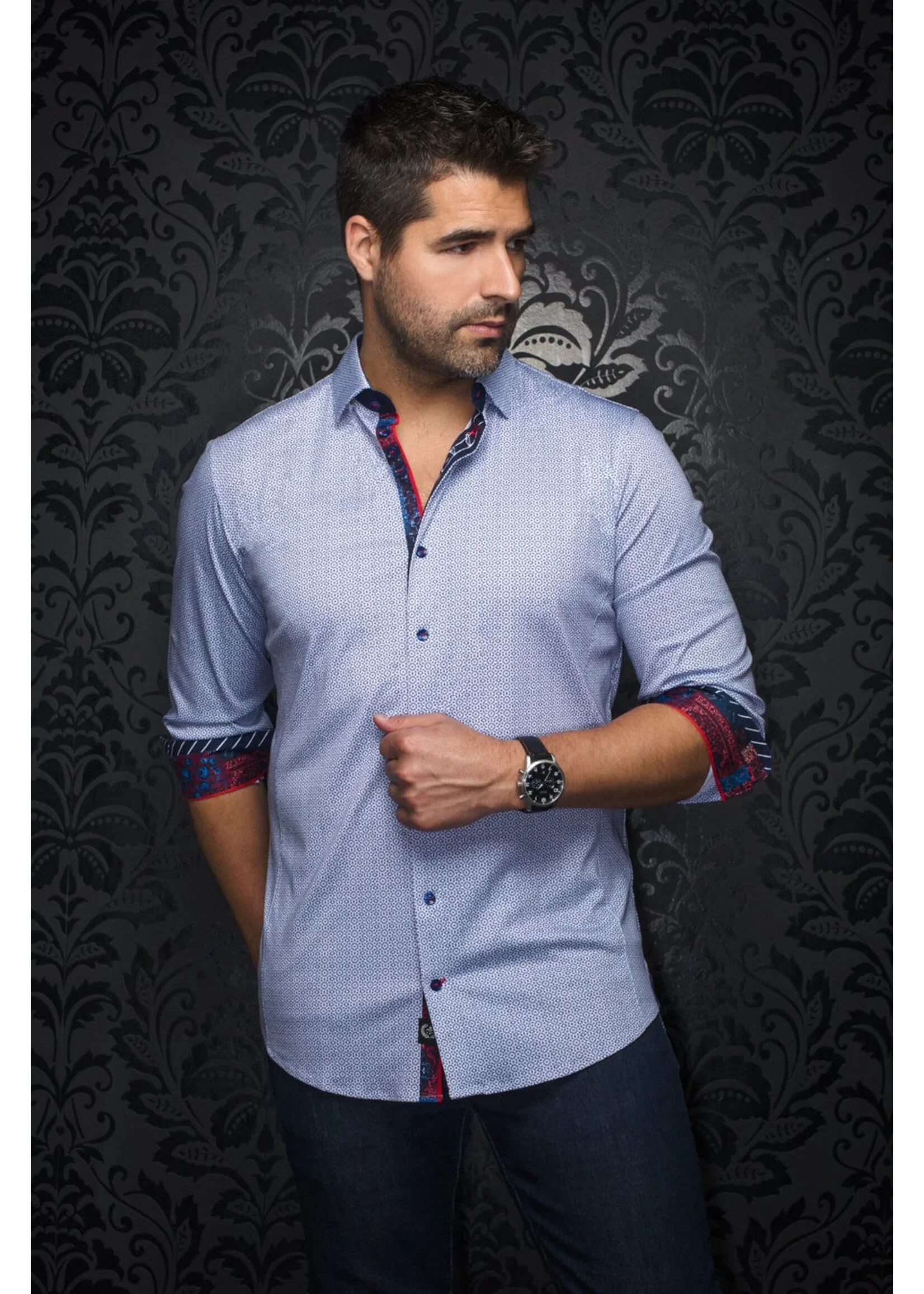 Men Au Noir Knit Shirt Morgari White Blue