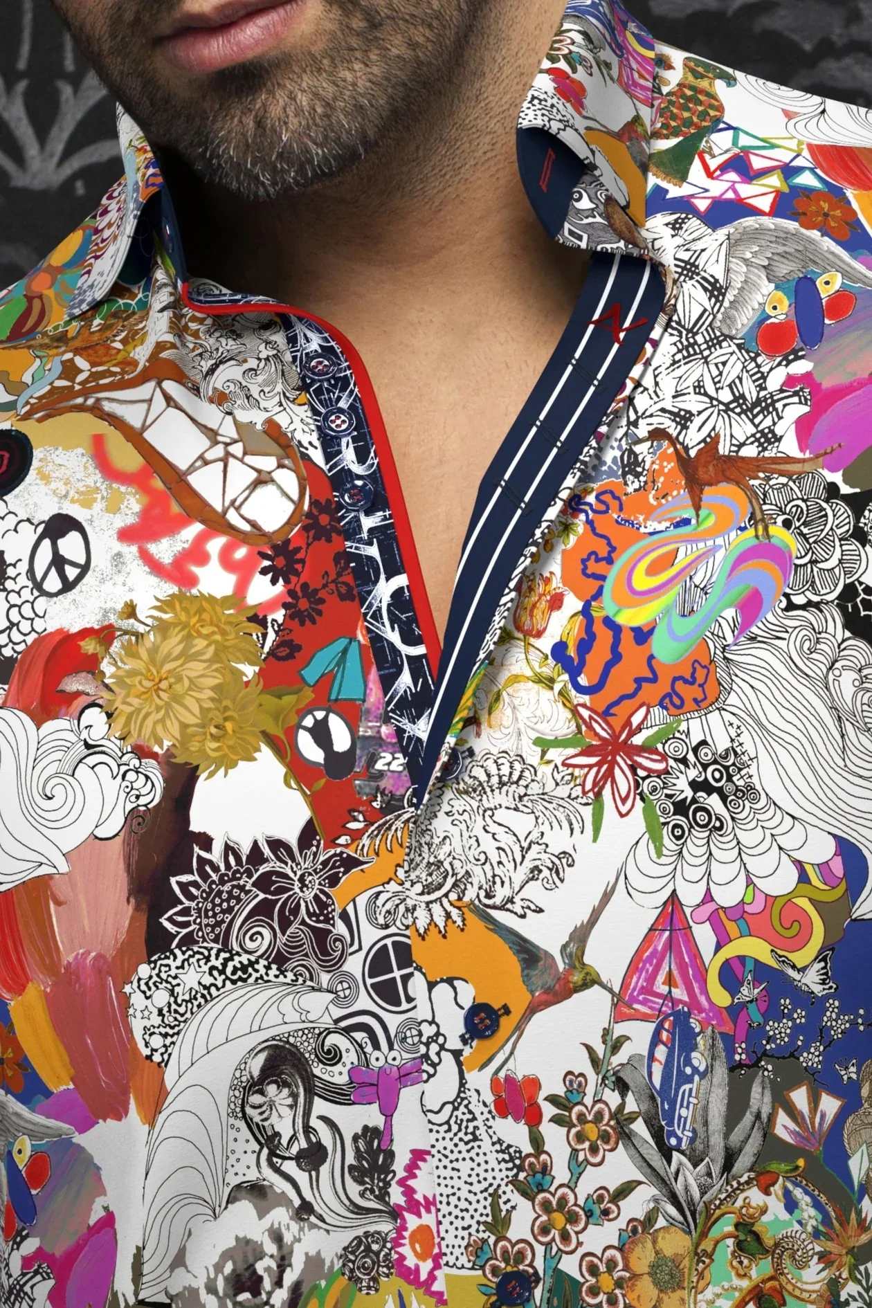Men Au Noir Knit Shirt Balzar White Multi - Image 2