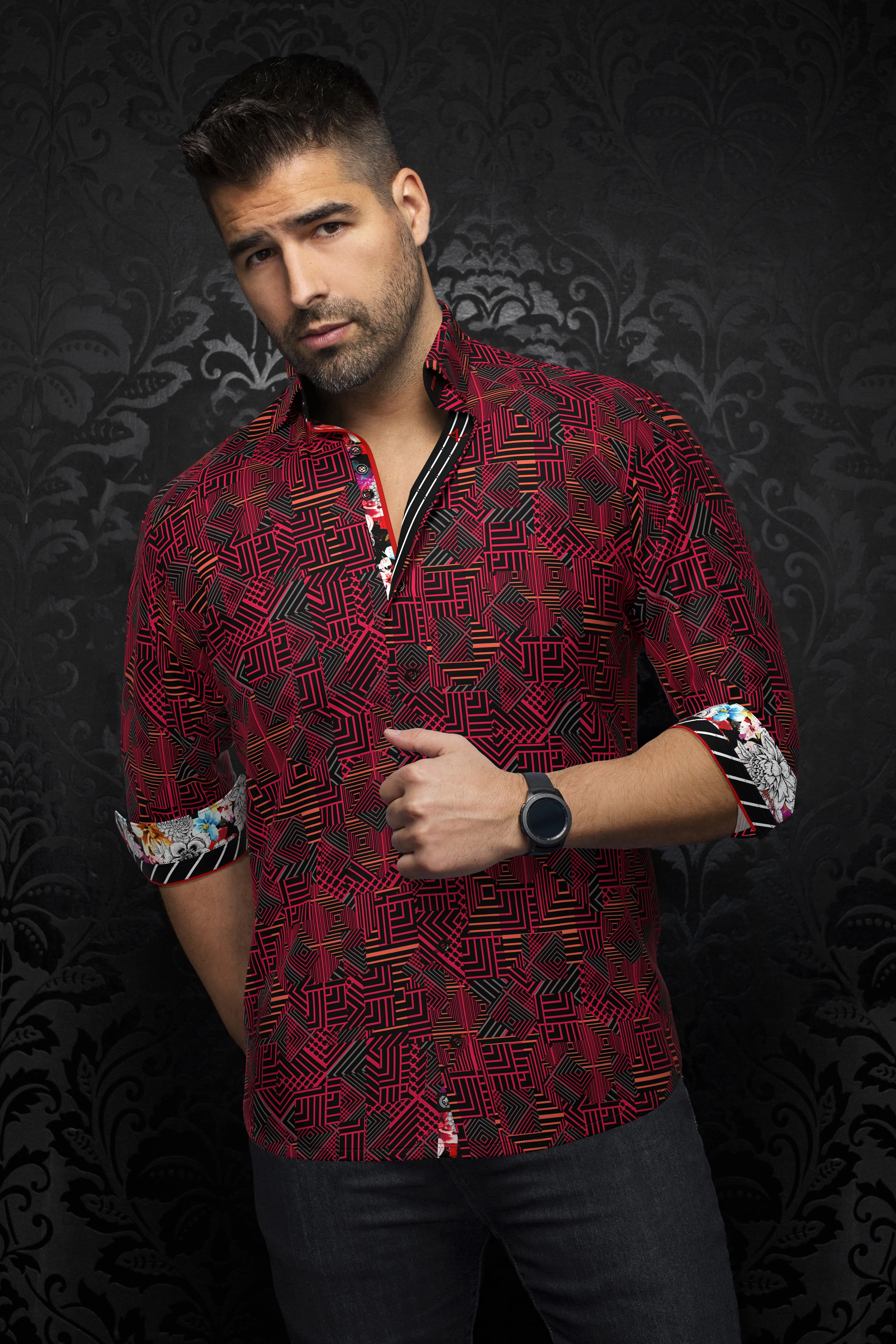 Men Au Noir Woven Shirt Arienzo Red