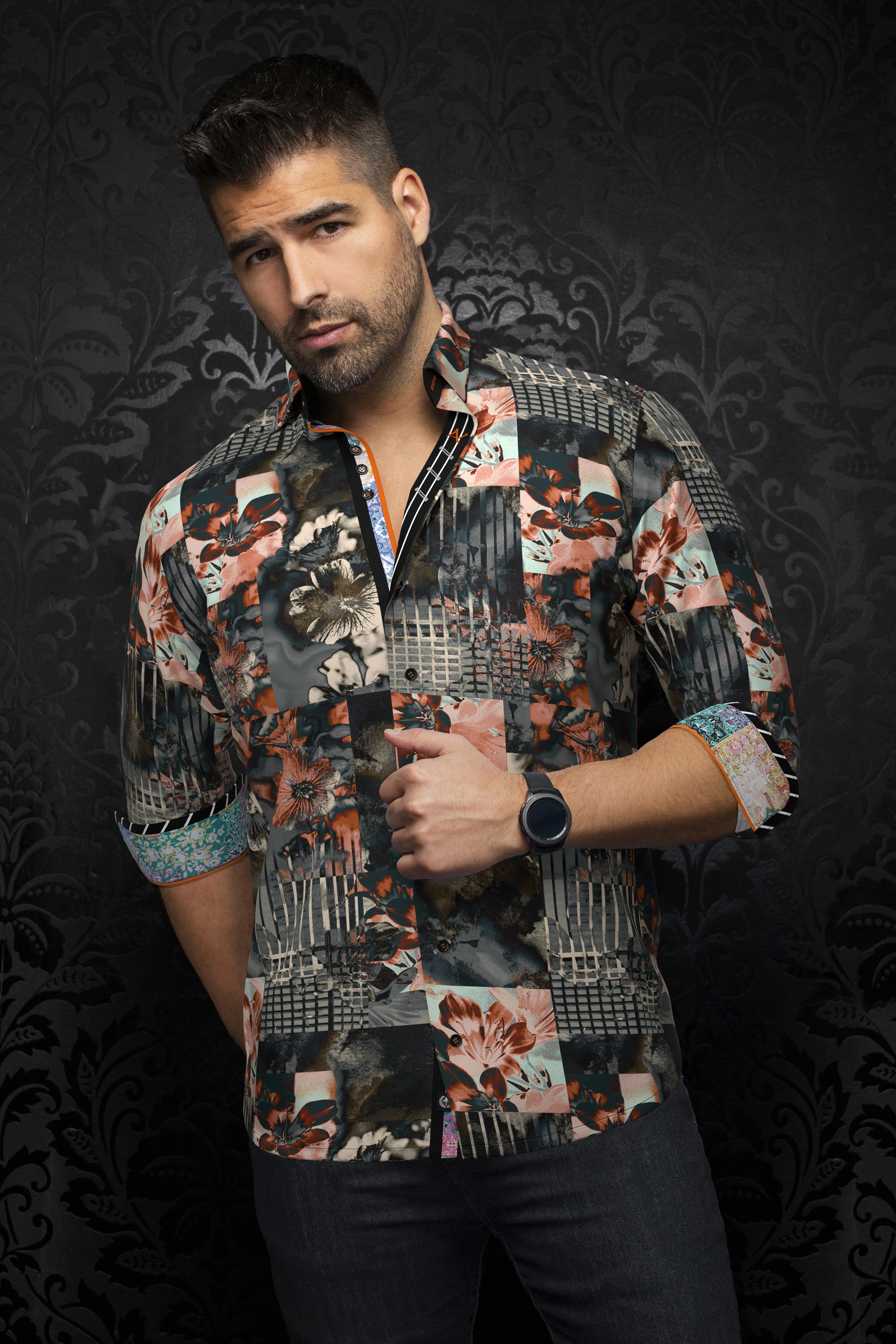 Men Au Noir Woven Shirt Brentano Grey