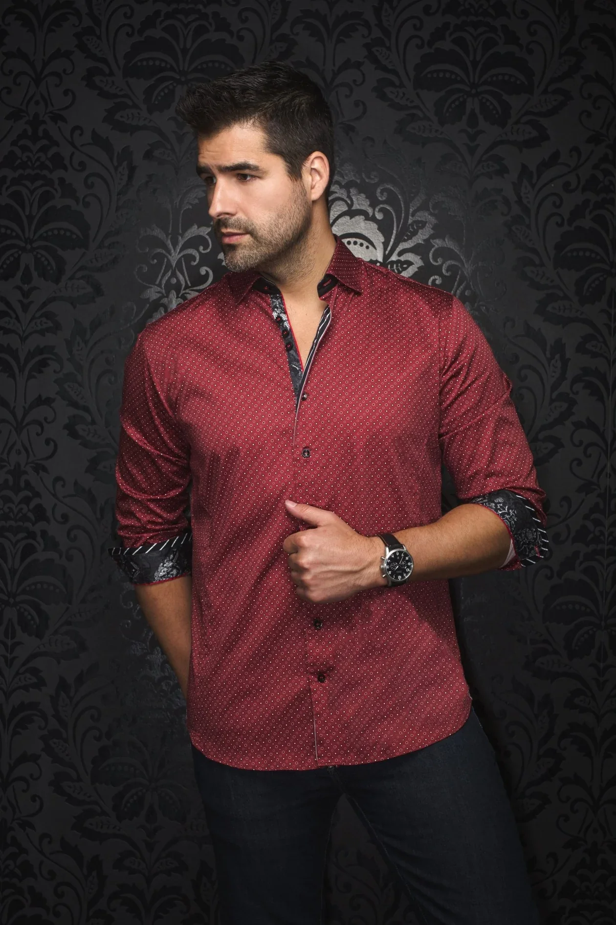 Men Au Noir Woven Shirt Carelli Burgundy