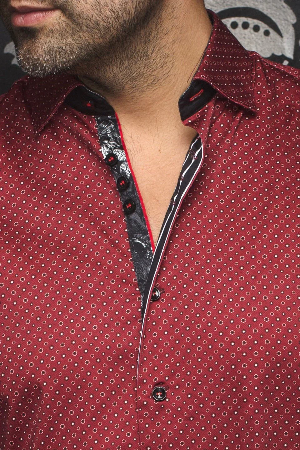 Men Au Noir Woven Shirt Carelli Burgundy - Image 2
