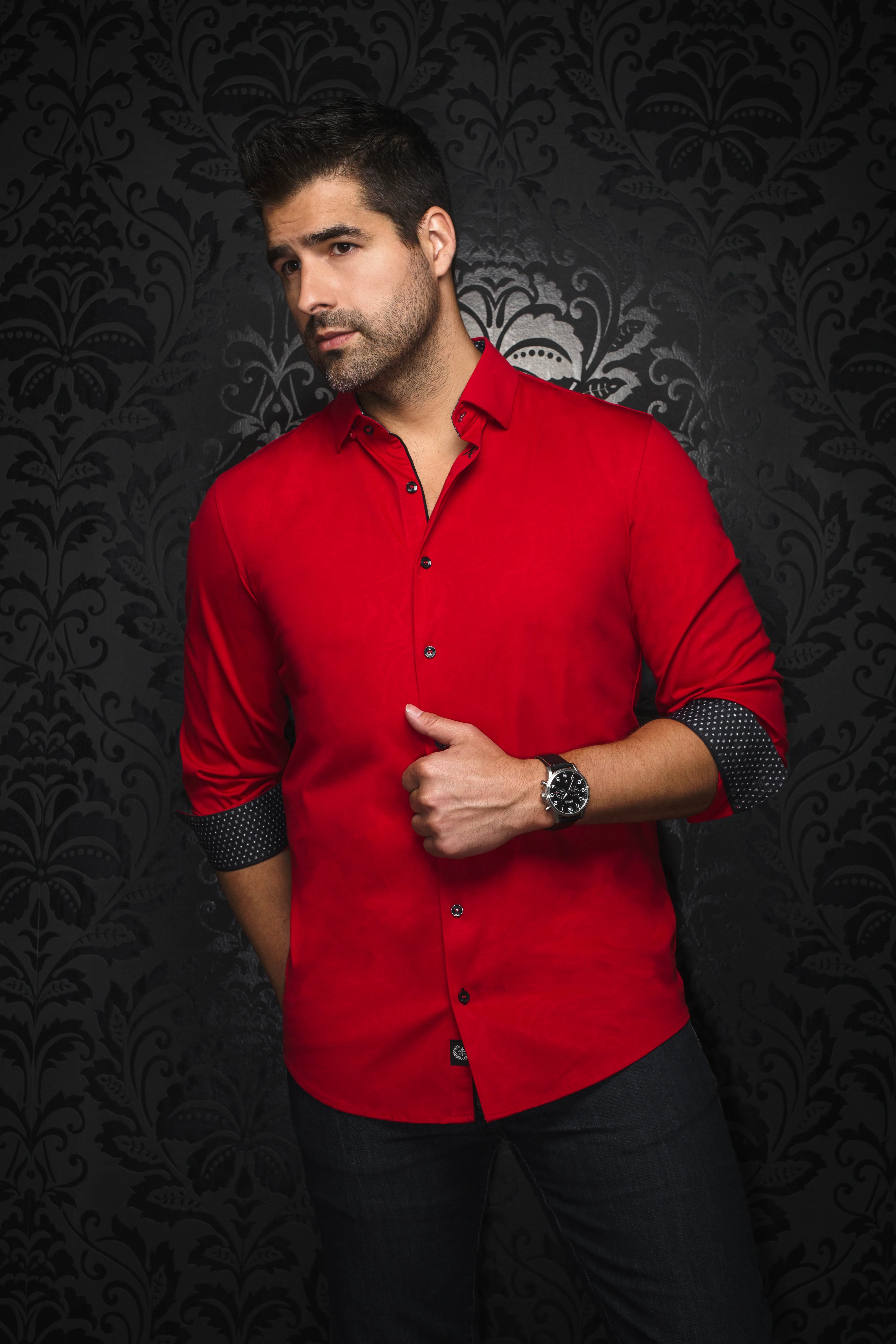 Men Au Noir Knit Shirt Dunn Red