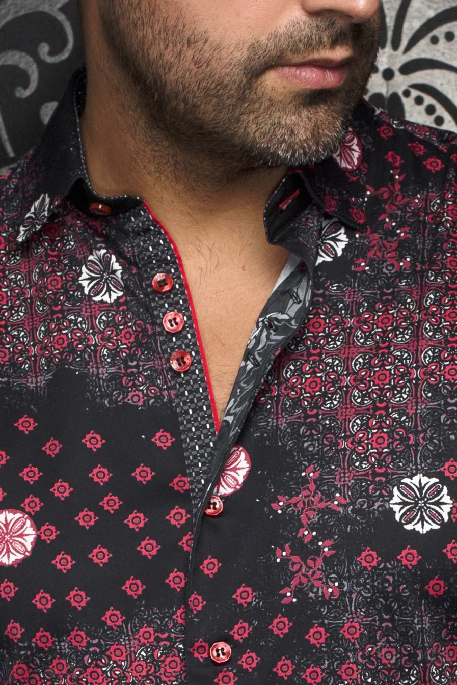 Men Au Noir Woven Shirt Floriani Red / Black - Image 2