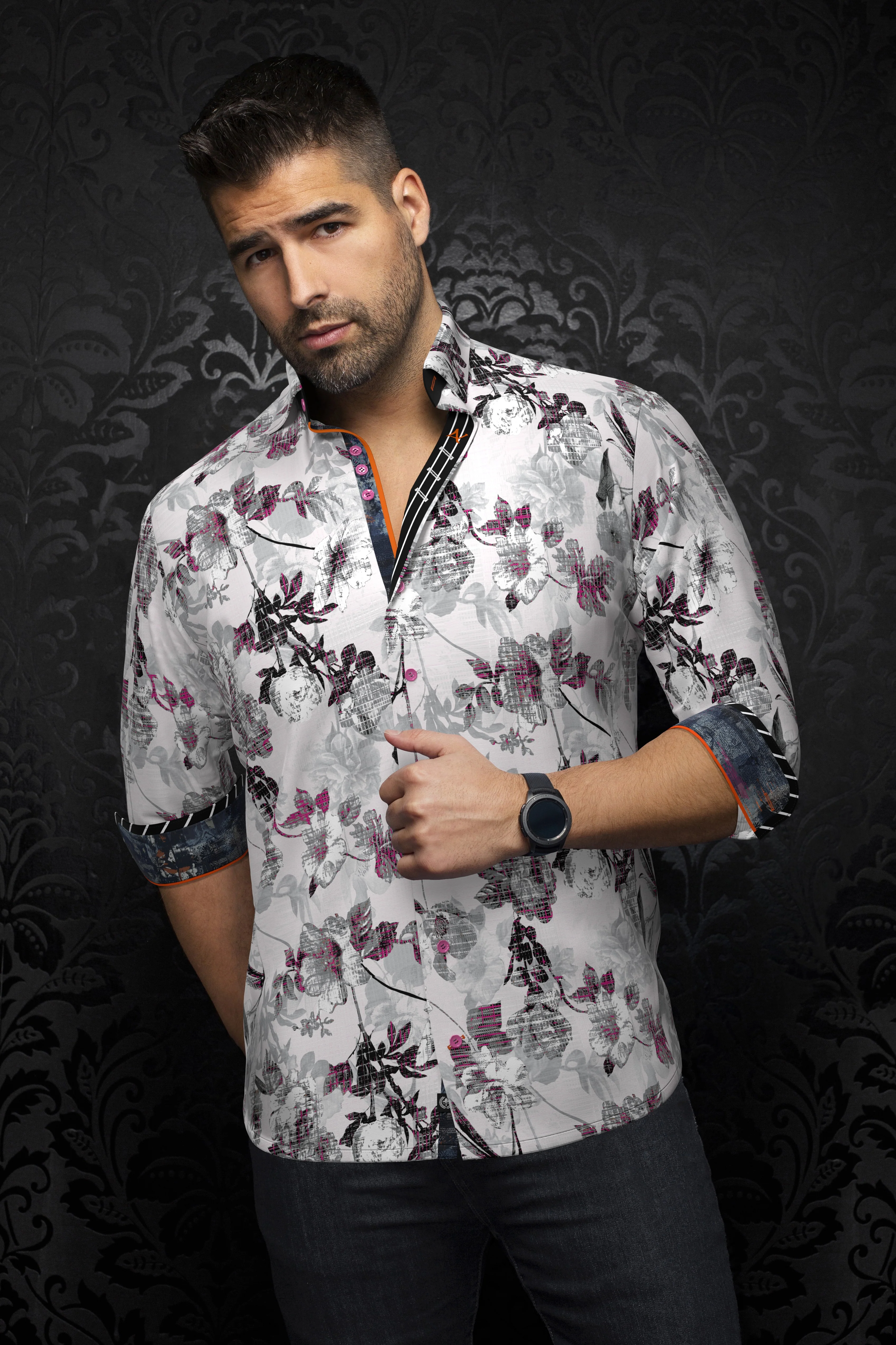 Men Au Noir Woven Shirt Peylon White Pink