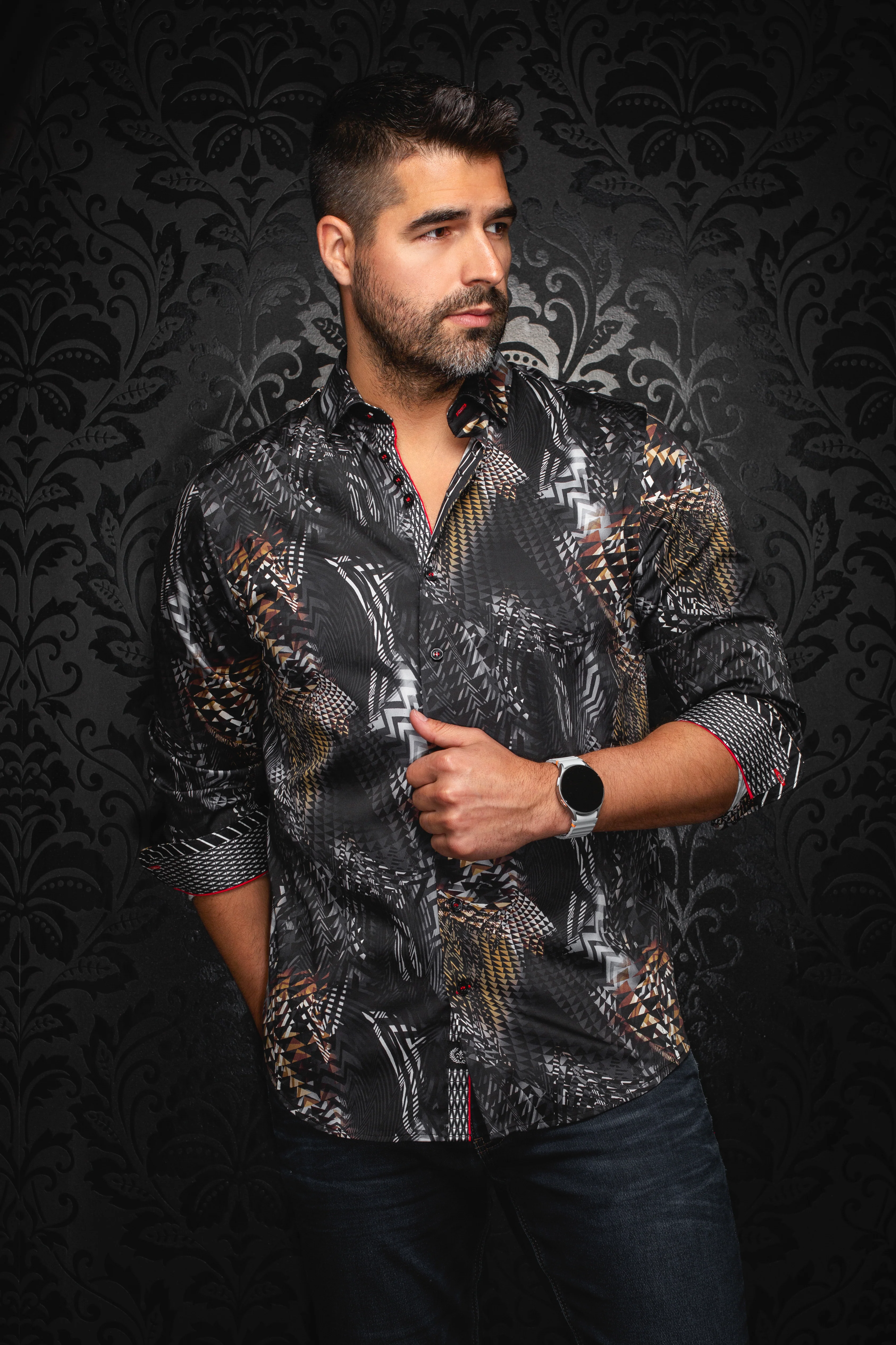 Men Au Noir Woven Shirt Groove Black/Gold