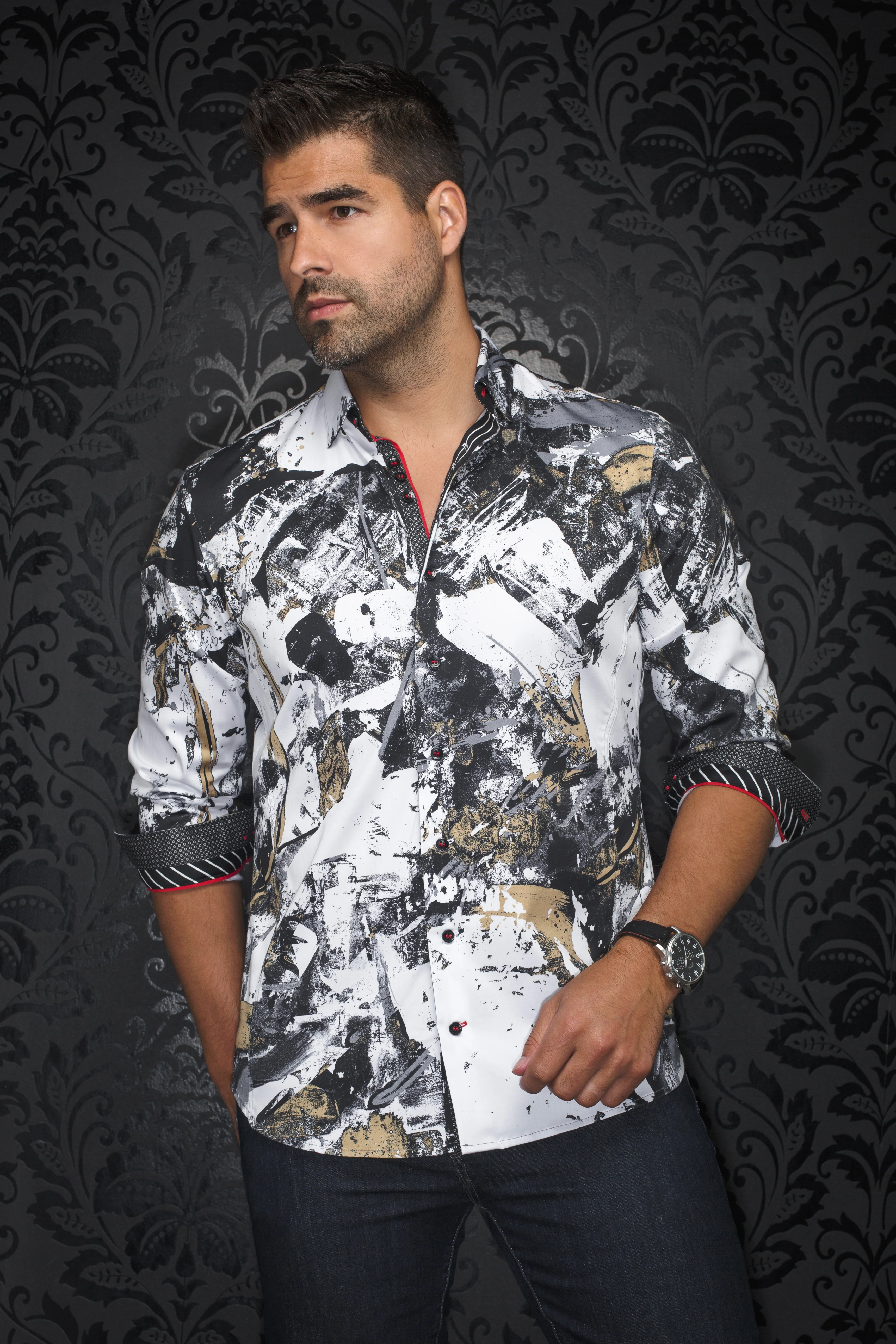 Men Au Noir Woven Shirt Omar White/Gold
