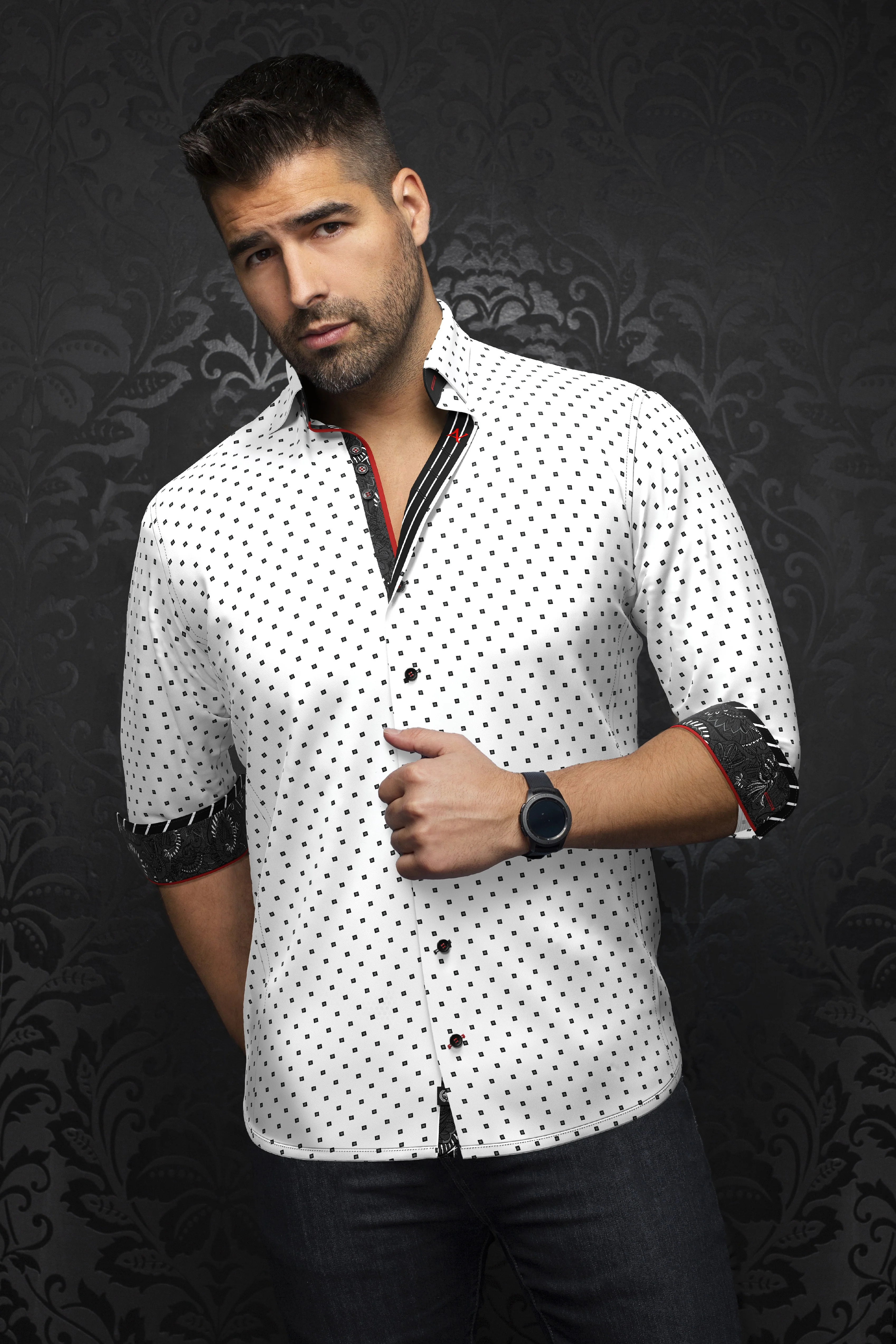 Men Au Noir Woven Shirt Santana White/Black