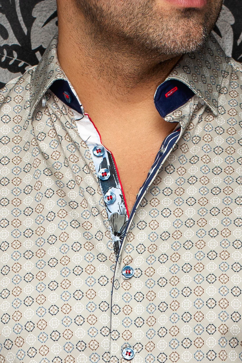 Men Au Noir Woven Shirt (SS) Stoneridge Stone - Image 2