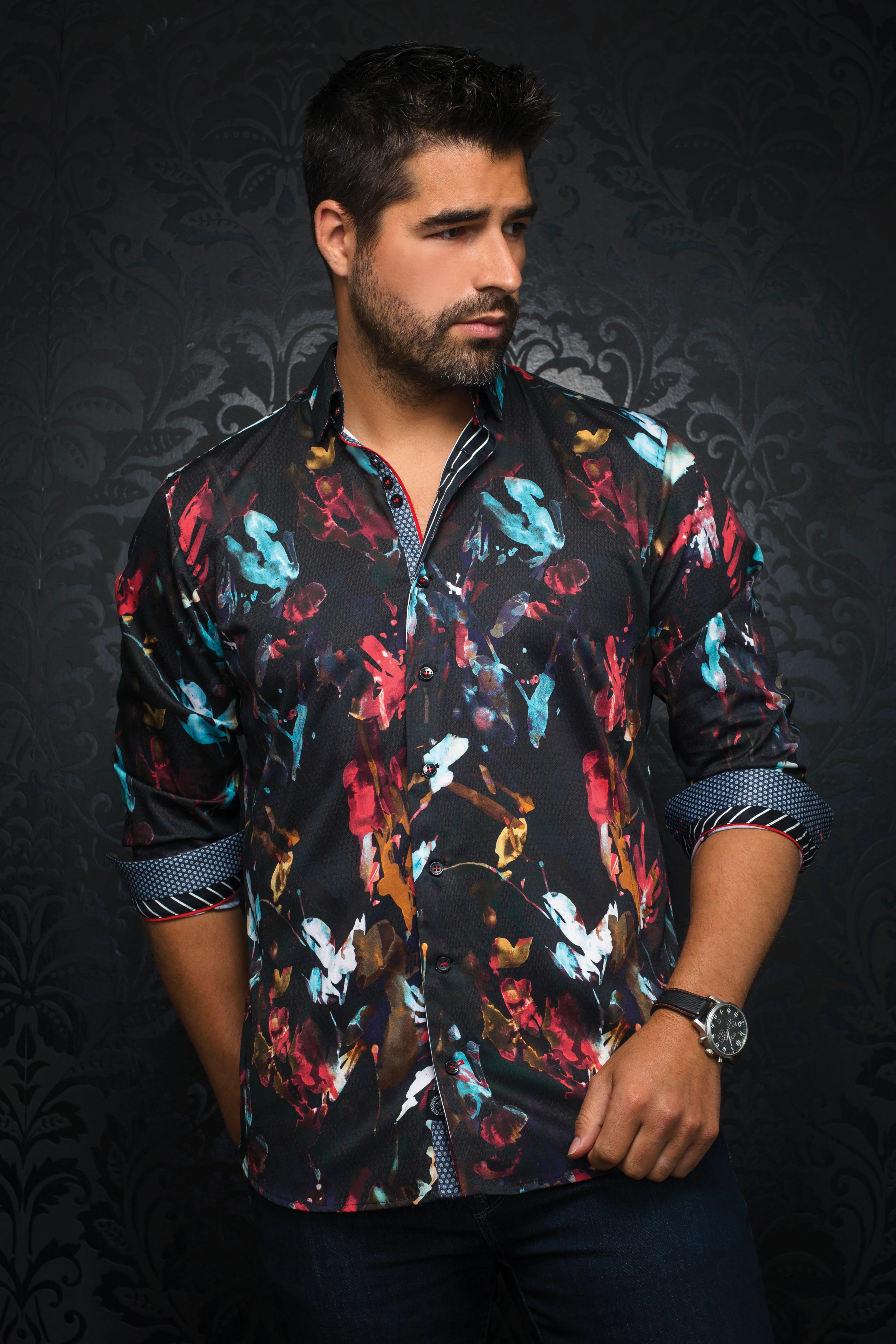 Men Au Noir Woven Shirt Toleman Black/Red