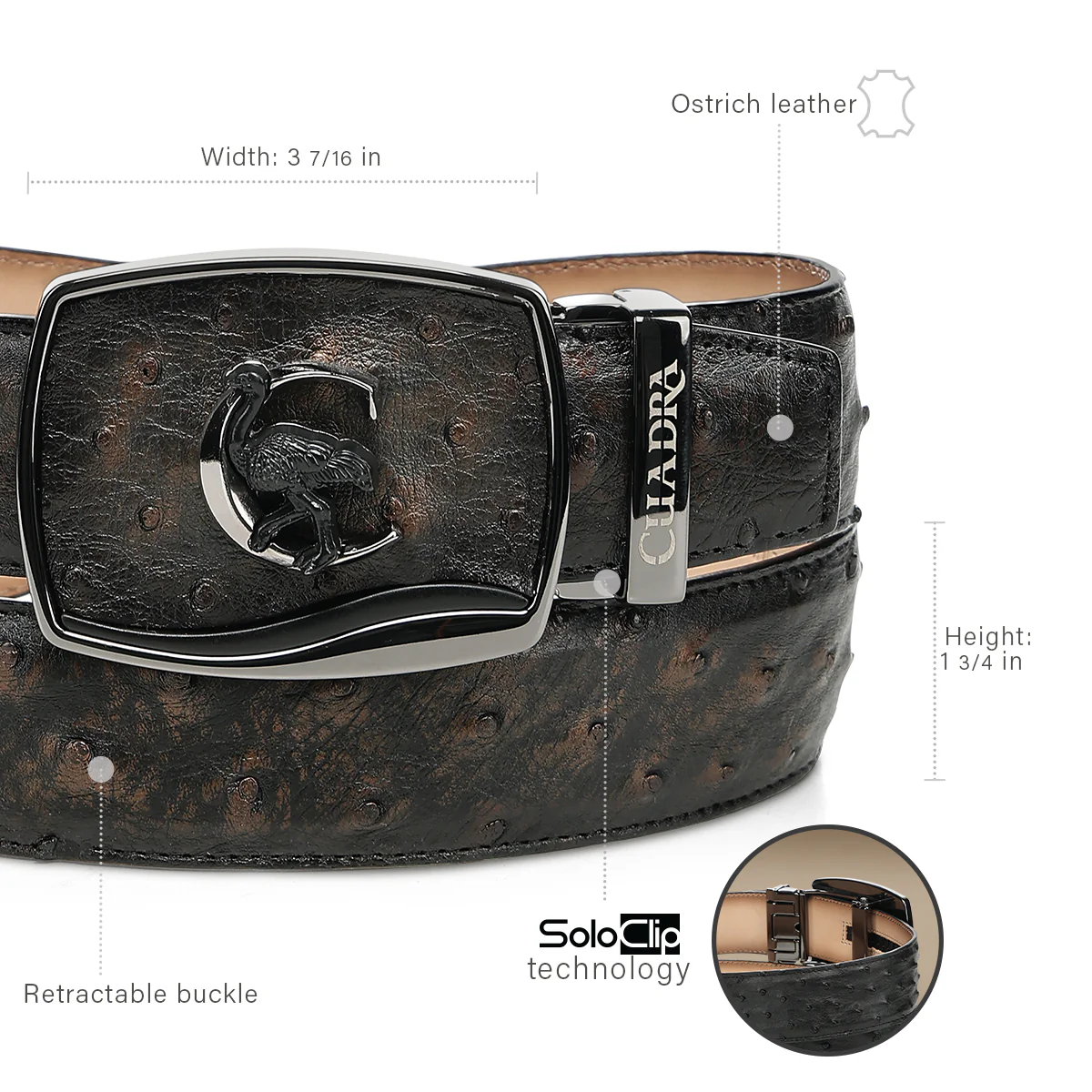 Men Cuadra Ostrich Belt BC478 - Image 6