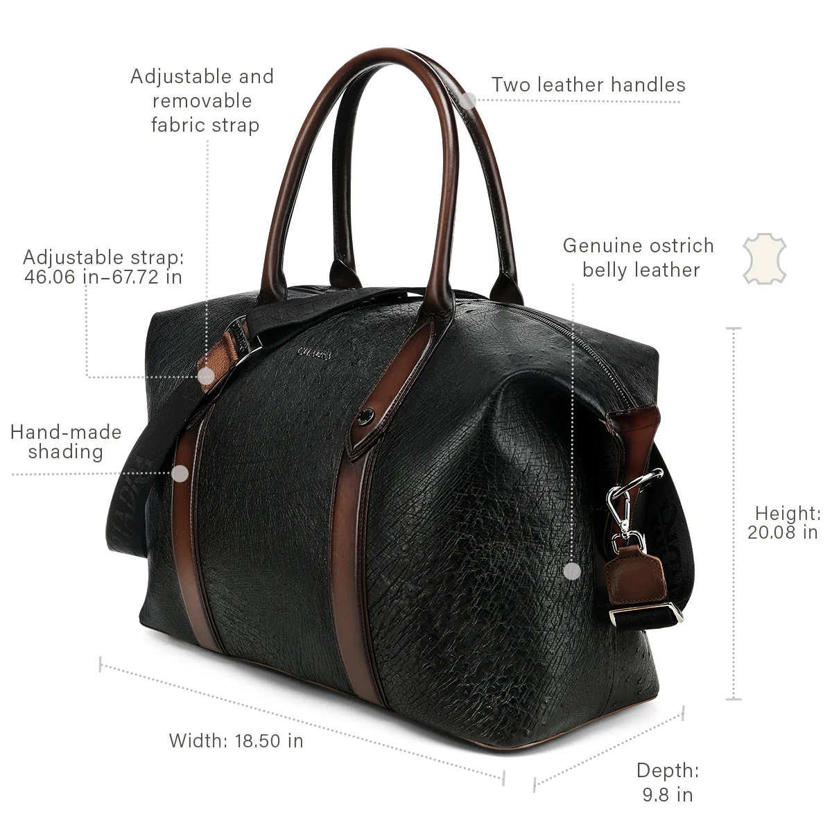 Men Cuadra Smooth Ostrich Travel Bag DU812 - Image 8