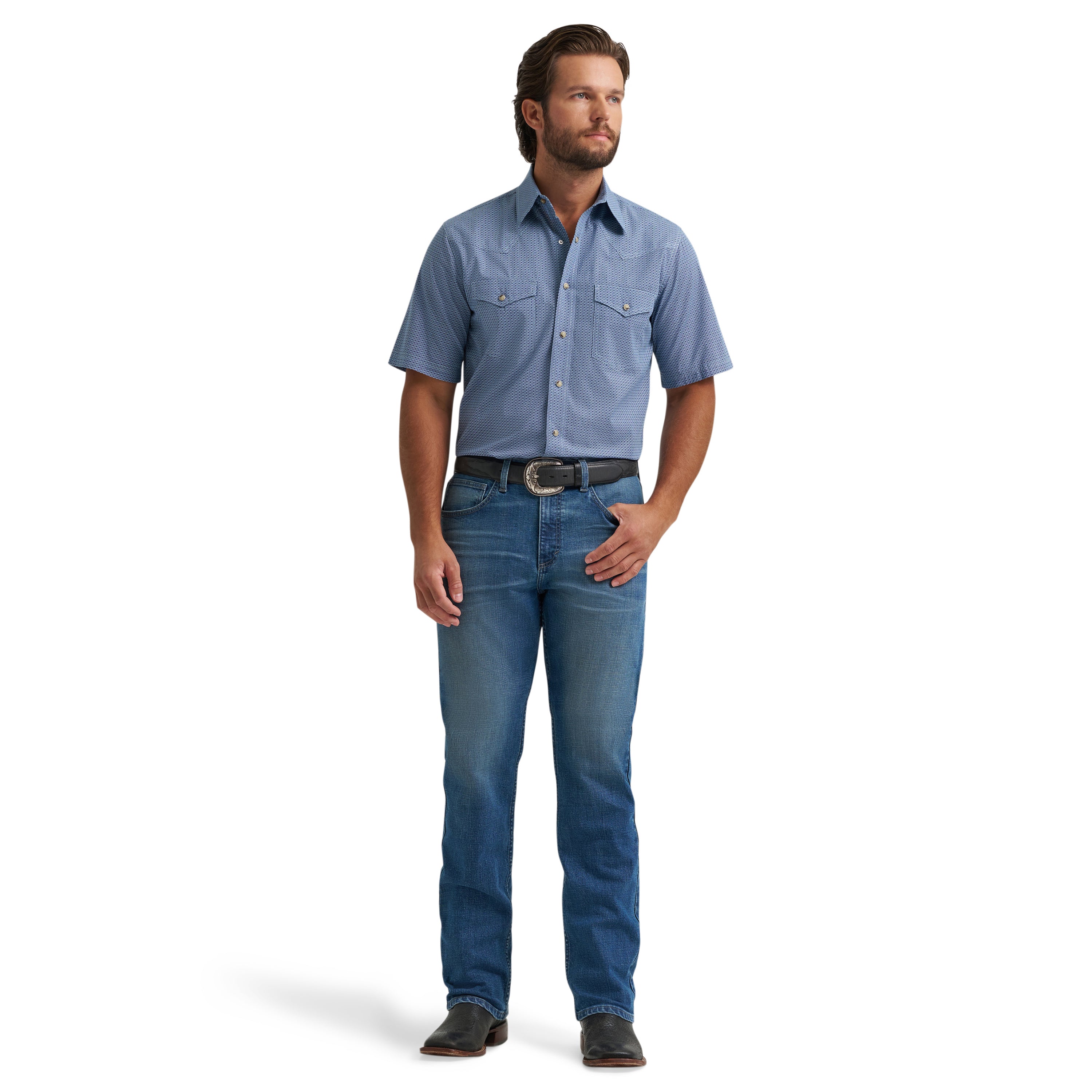 Men Wrangler Shirt (SS) Competition Blue 112378712 - Image 4