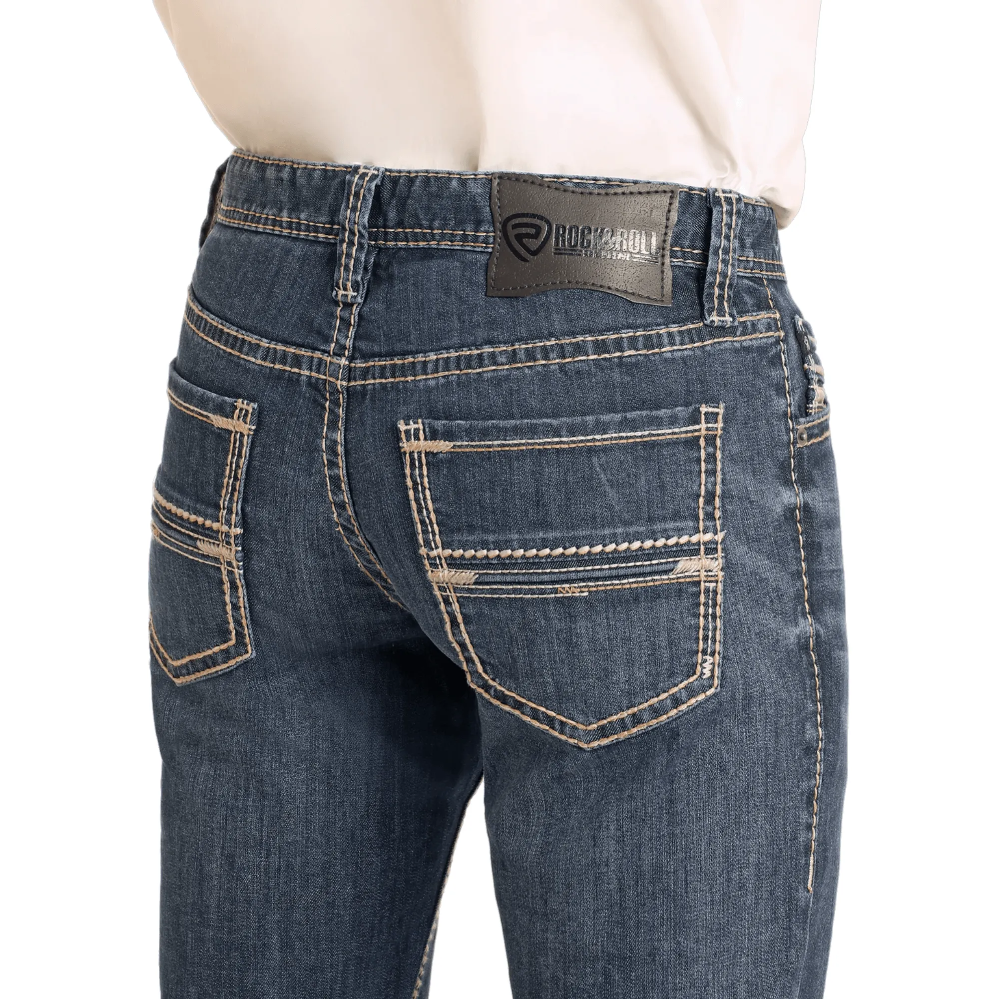Slim Fit Raised Stitch Straight Leg Jeans - Men Rock&Roll Jean BM1RD04827 - Image 4