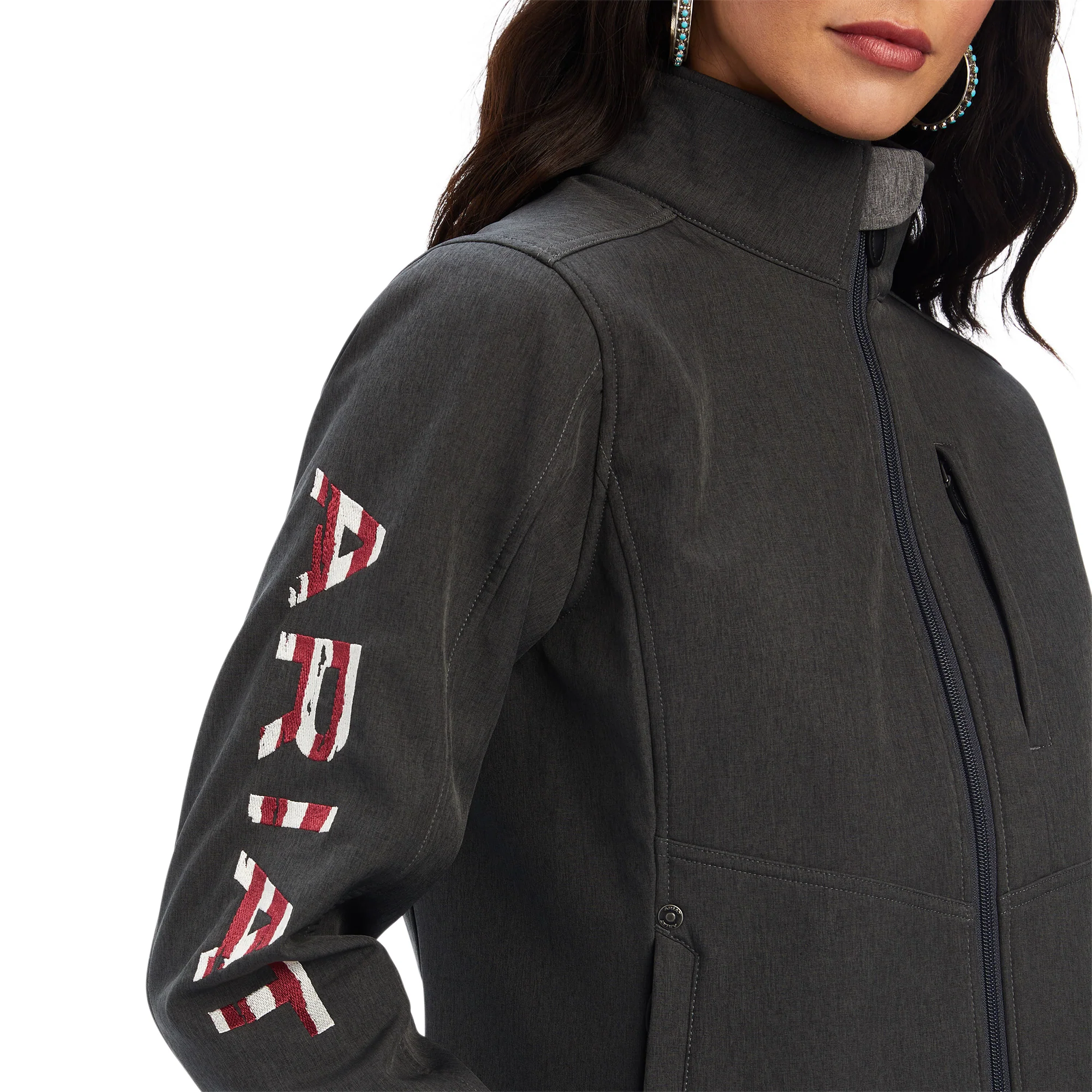Women Ariat Softshell American Flag Jacket 10041438 - Image 2