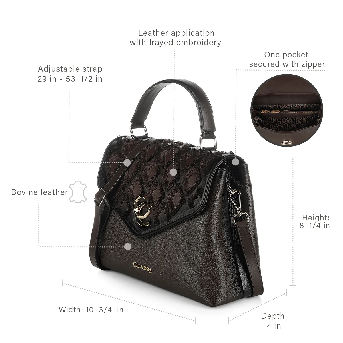 Women Cuadra Cowhide Handbag DU820-BG - Image 8