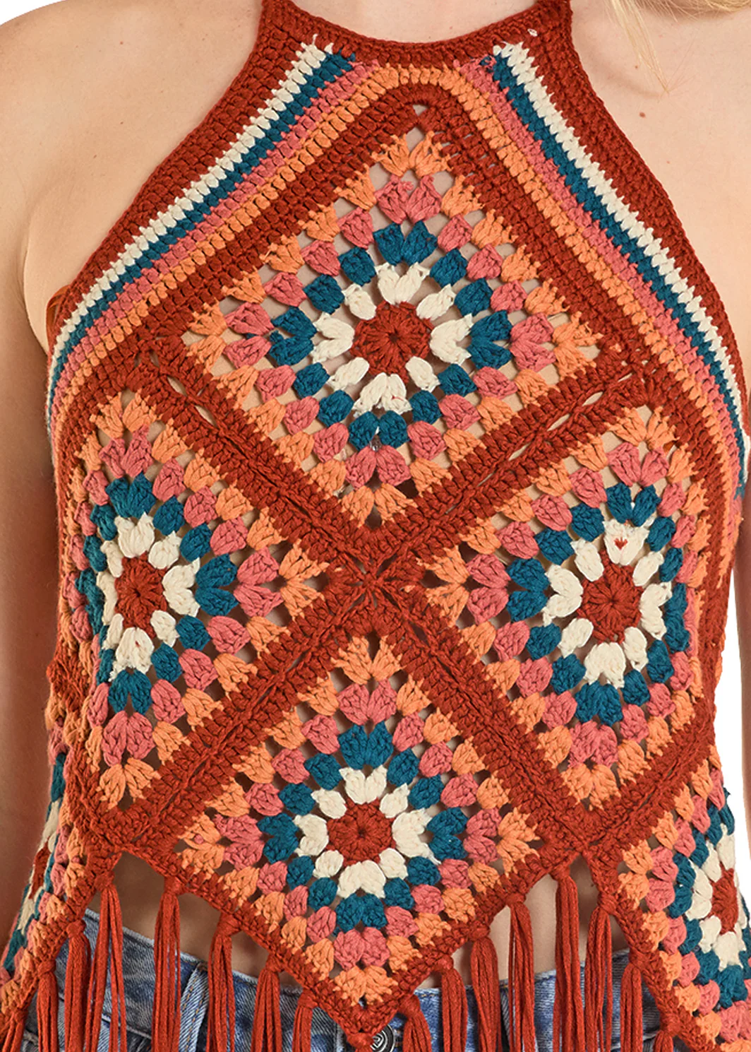 Women Rock&Roll Crochet Shirt Rust BW30T08099 - Image 2