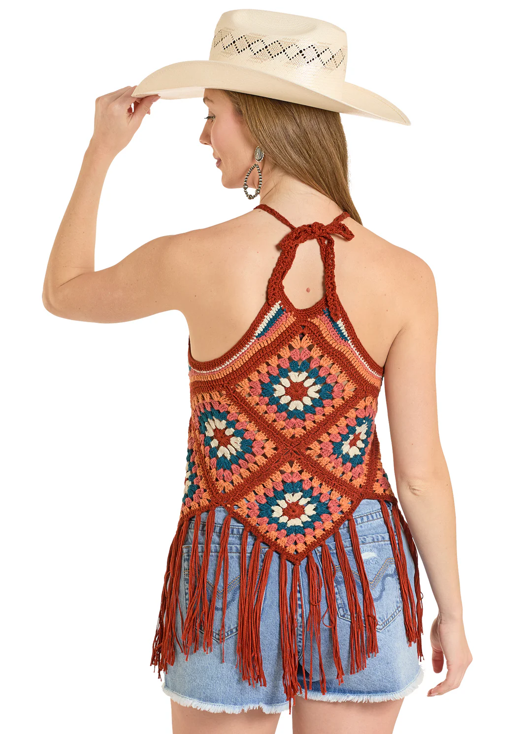 Women Rock&Roll Crochet Shirt Rust BW30T08099 - Image 3