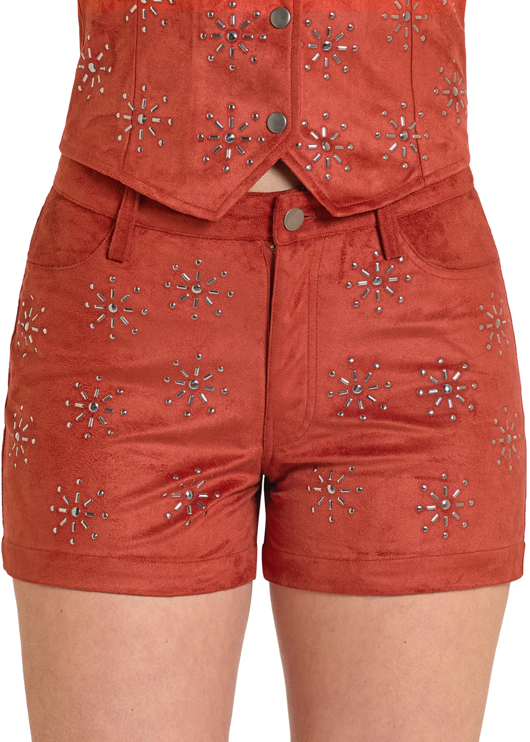 Women Rock&Roll Microsuede Studded Short Rust BW68B08085