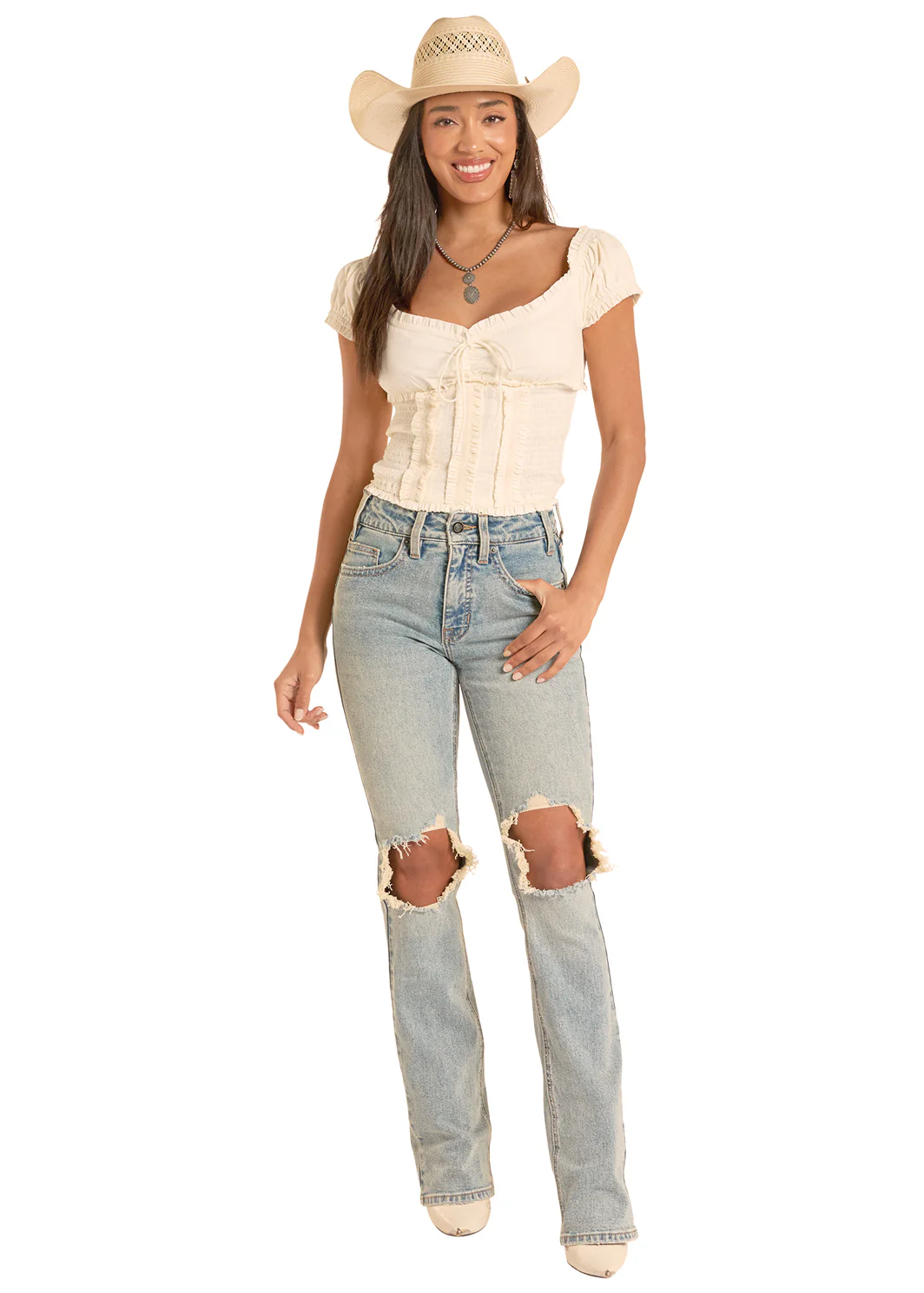 Women Rock&Roll sleeve Smocked Top BW51T08798 - Image 3