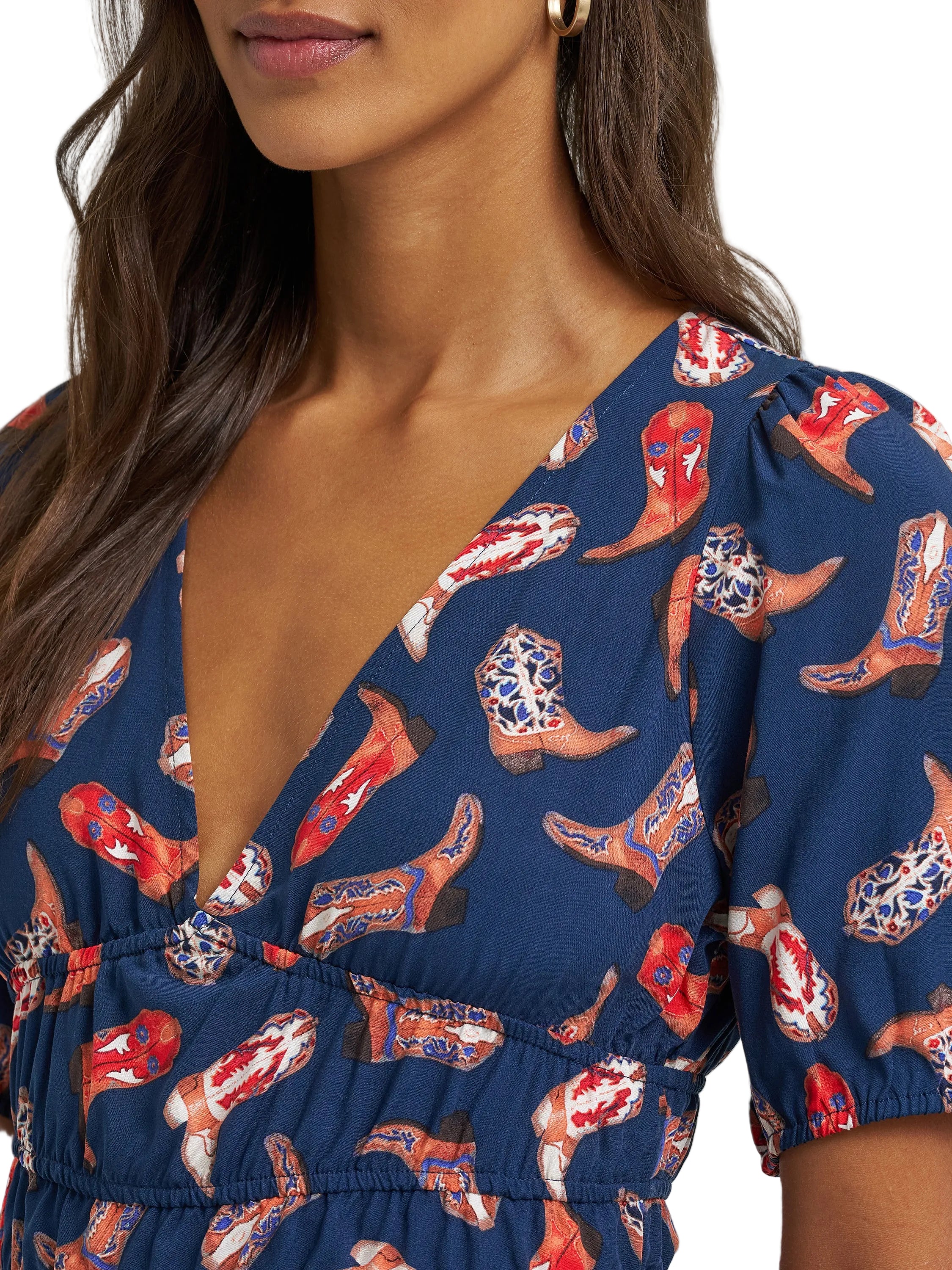 Women Wrangler Puff Sleeve V-Neck Blouse 112379488 - Image 2
