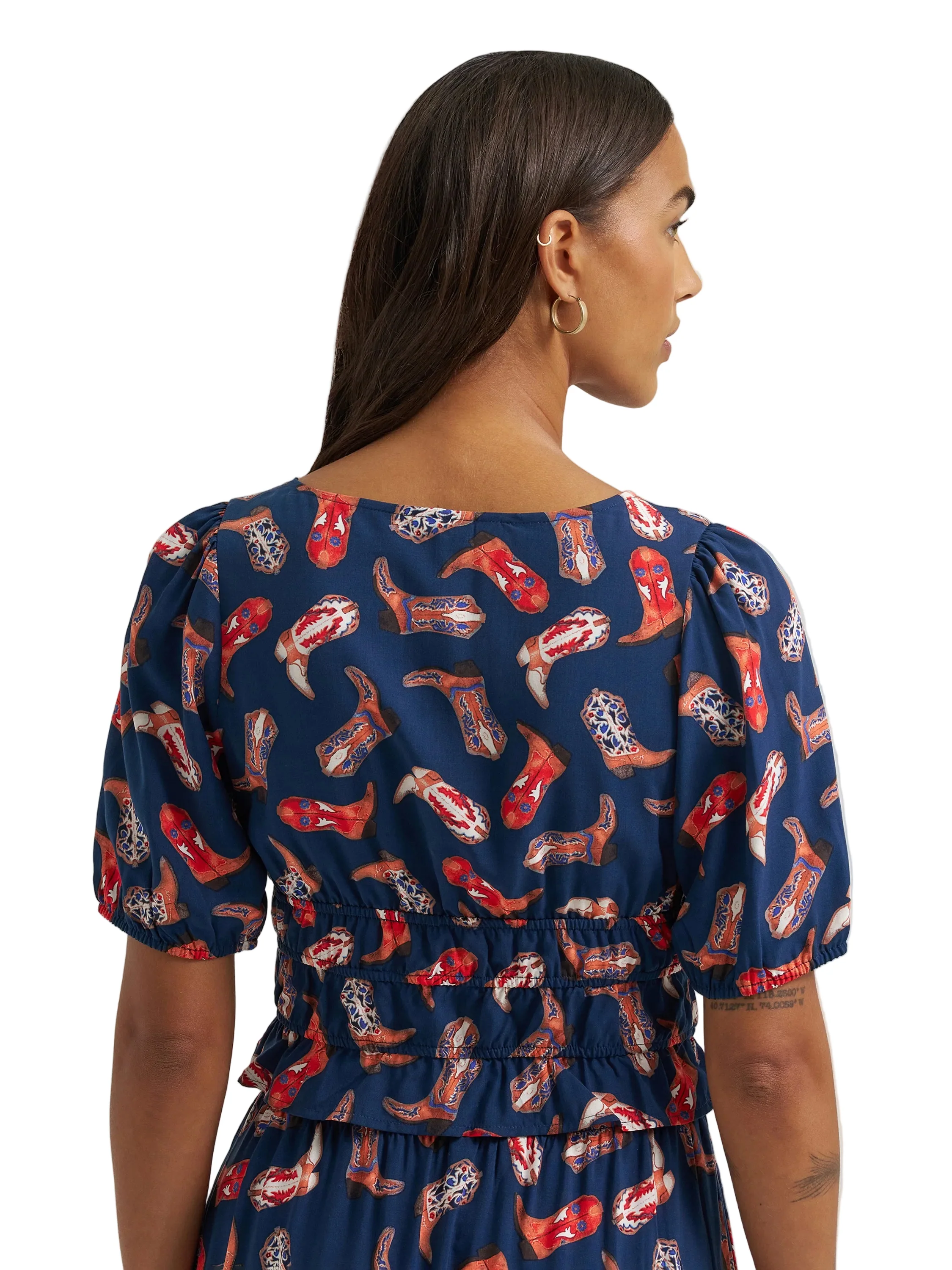 Women Wrangler Puff Sleeve V-Neck Blouse 112379488 - Image 4