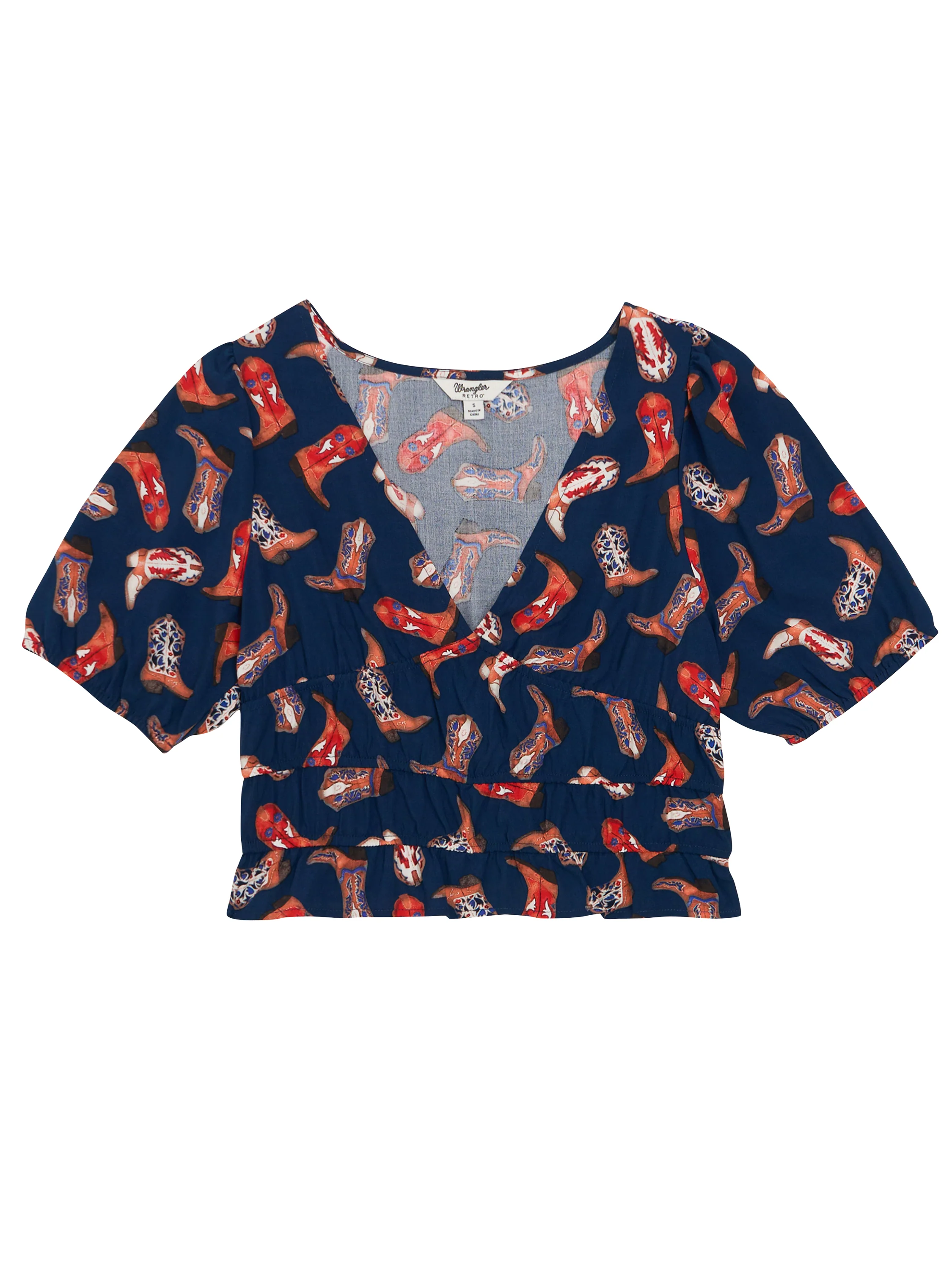Women Wrangler Puff Sleeve V-Neck Blouse 112379488 - Image 6